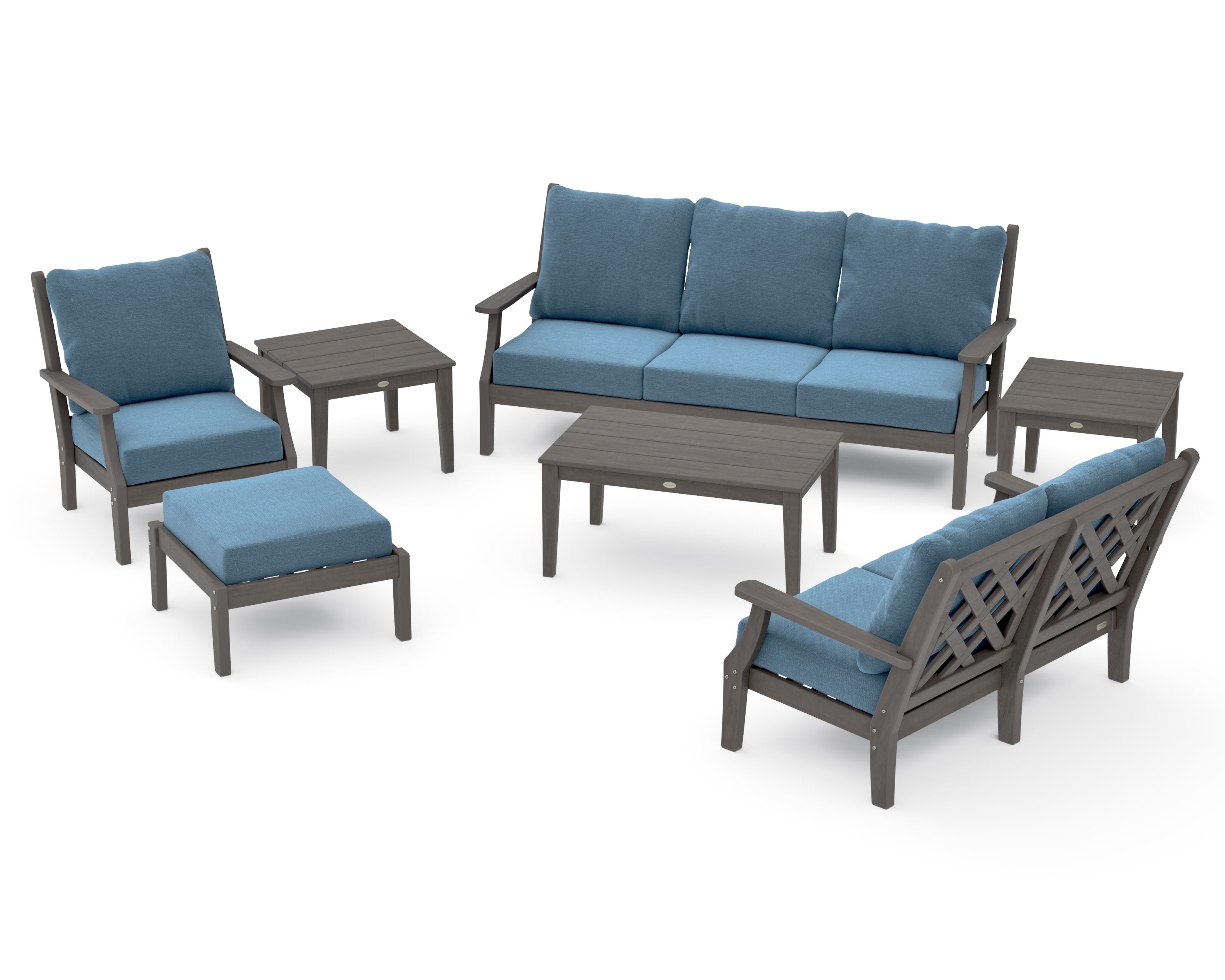 Wovendale 7-Piece Deep Seating Set in Driftwood / Sky Blue