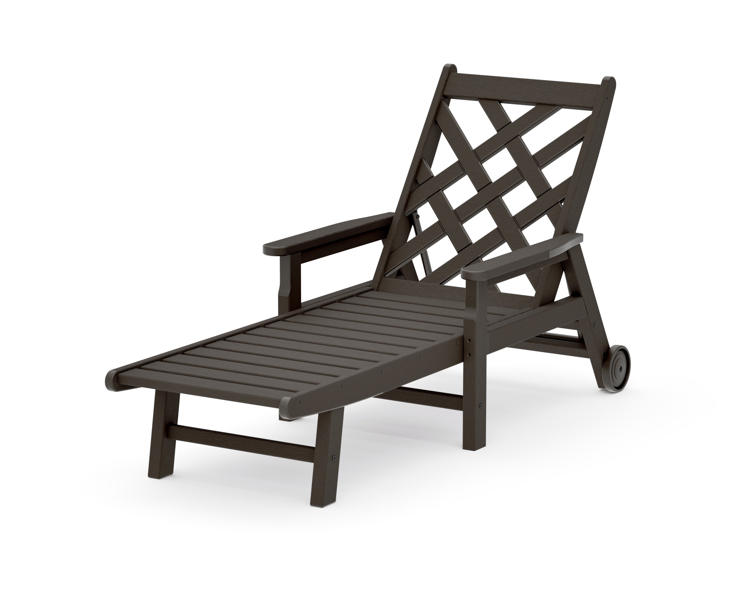 Wovendale Chaise with Arms and Wheels in Vintage Coffee