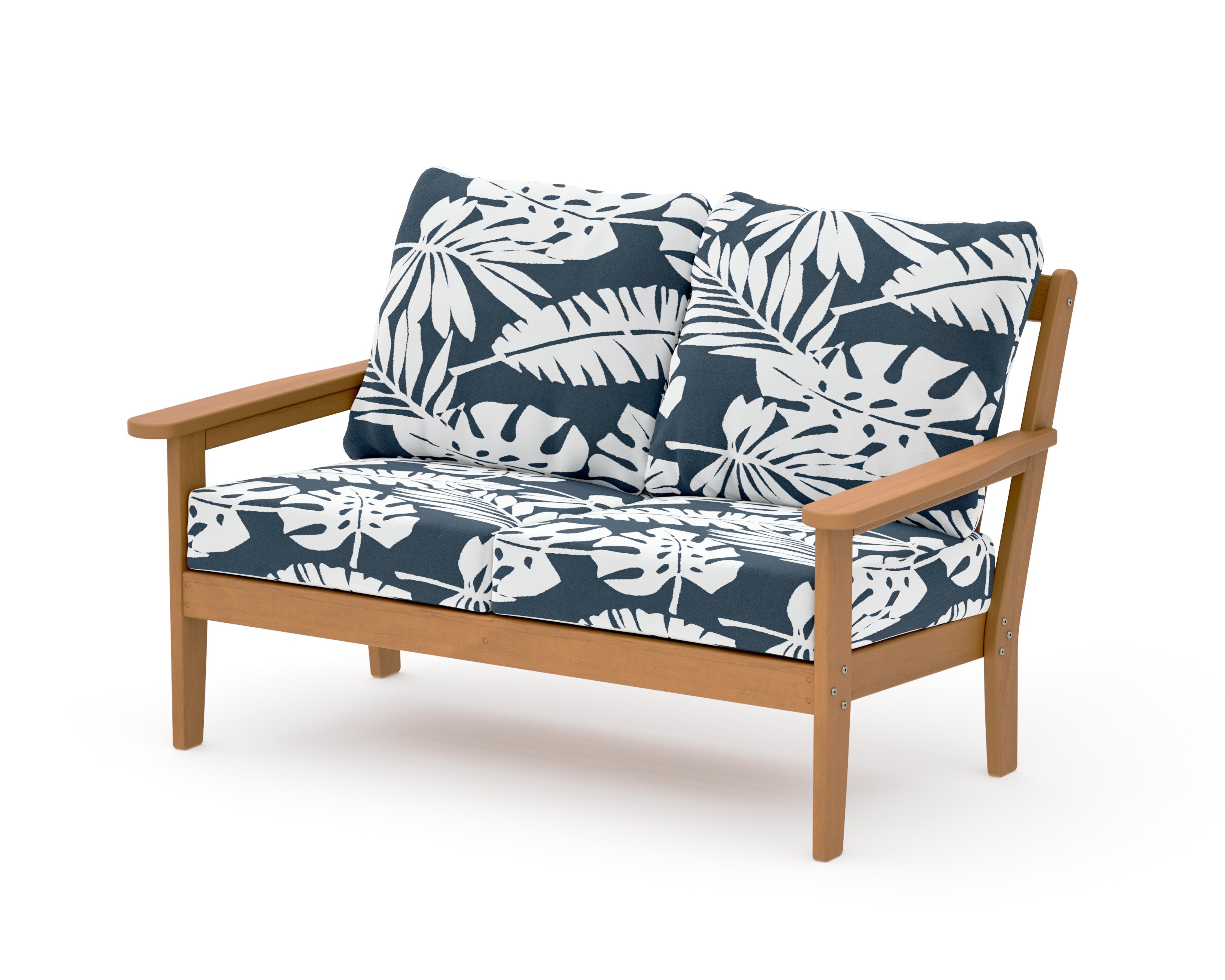 Cottage Deep Seating Loveseat in Natural / Leaf Marine Indigo