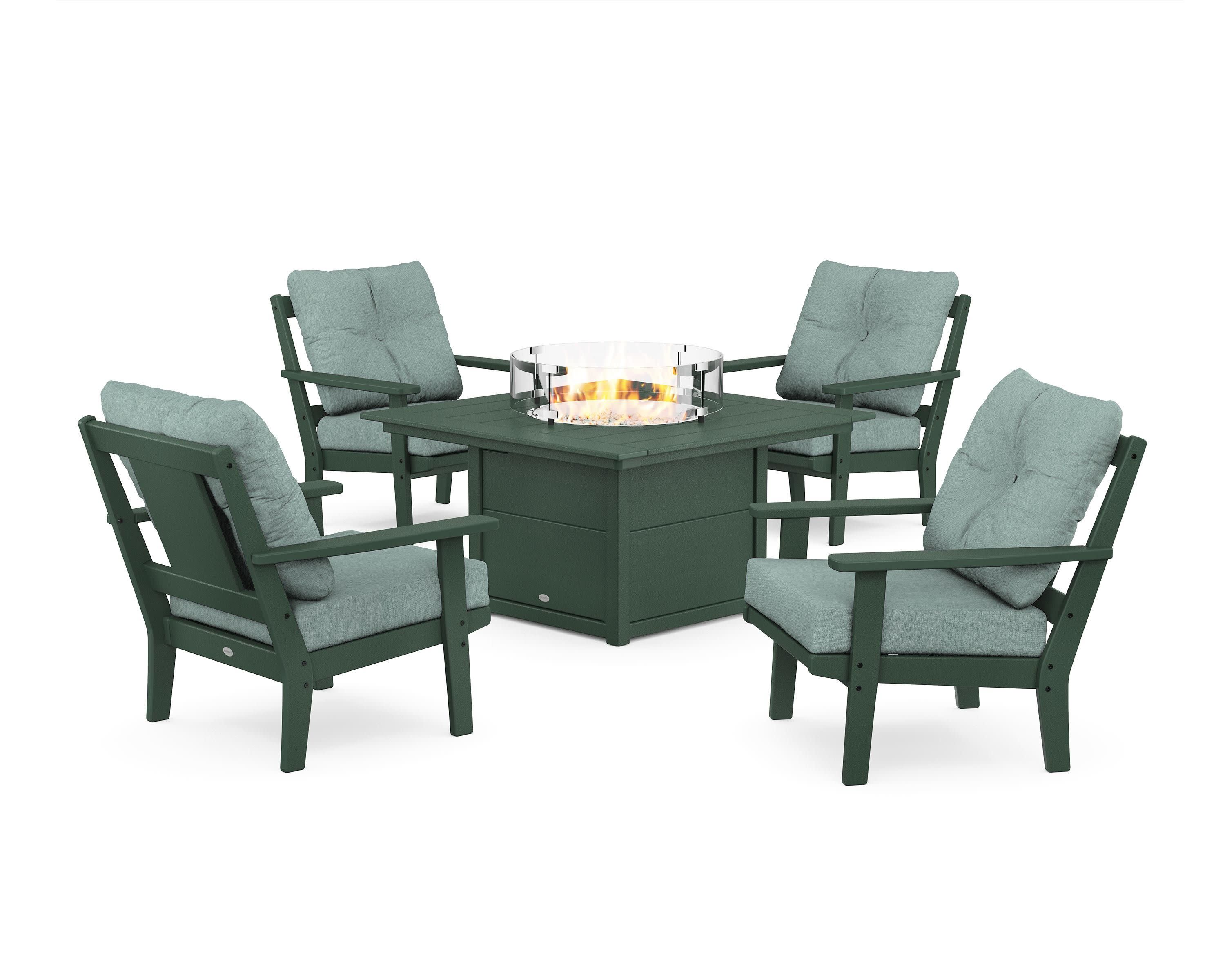 Prairie 5-Piece Deep Seating Set with Fire Pit Table in Green / Glacier Spa