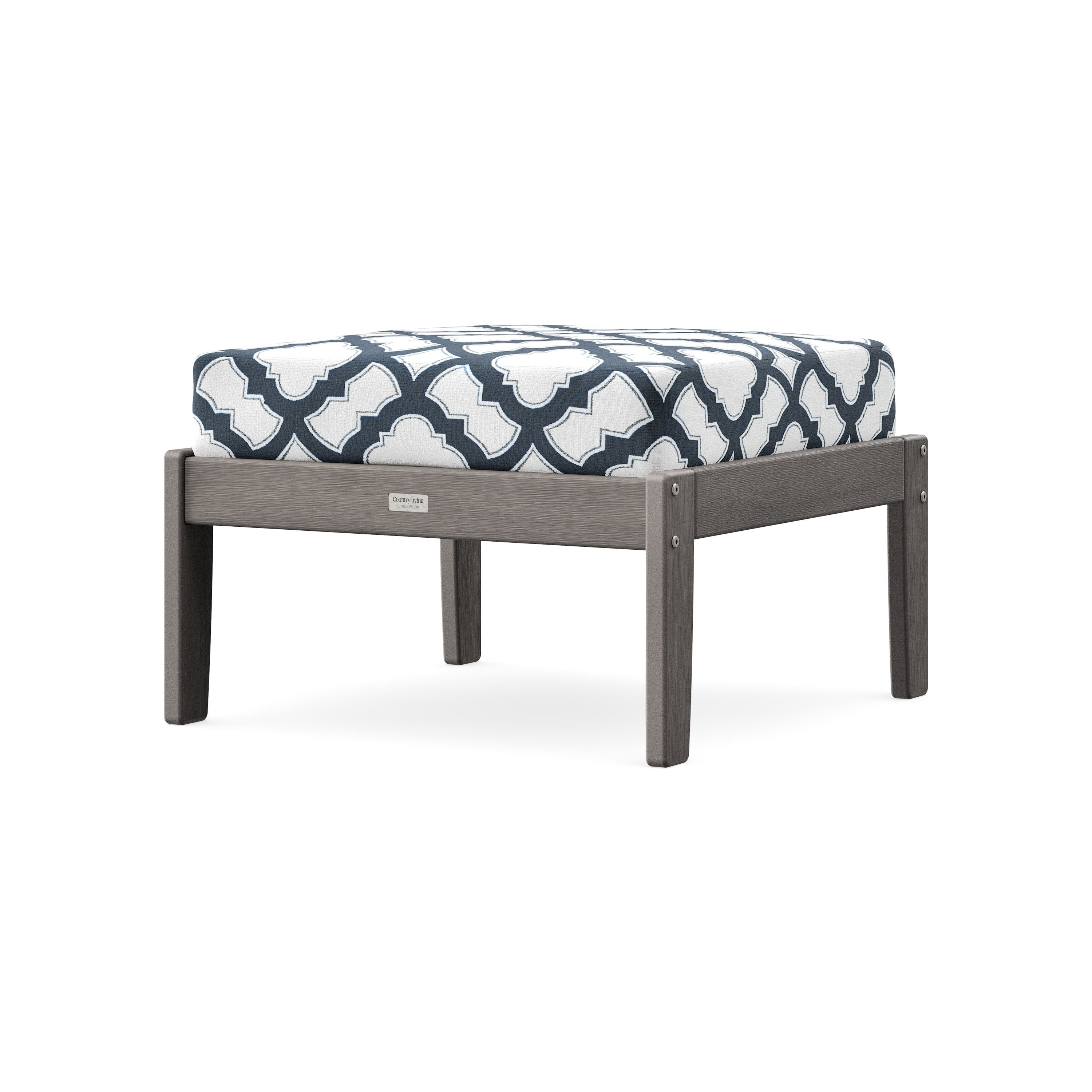 Cottage Deep Seating Ottoman in Driftwood / Trellis Marine Indigo