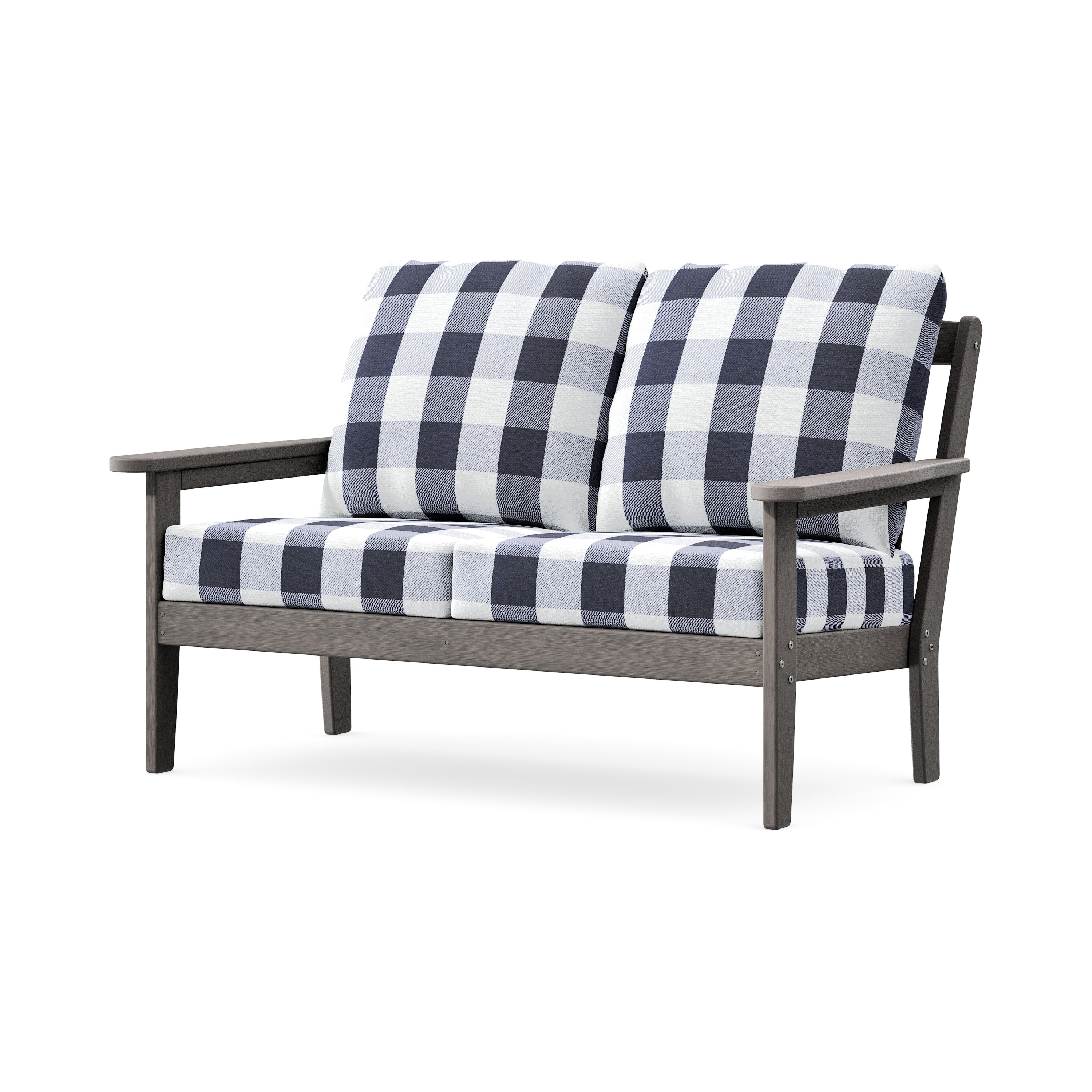 Cottage Deep Seating Loveseat in Driftwood / Buffalo Plaid Navy
