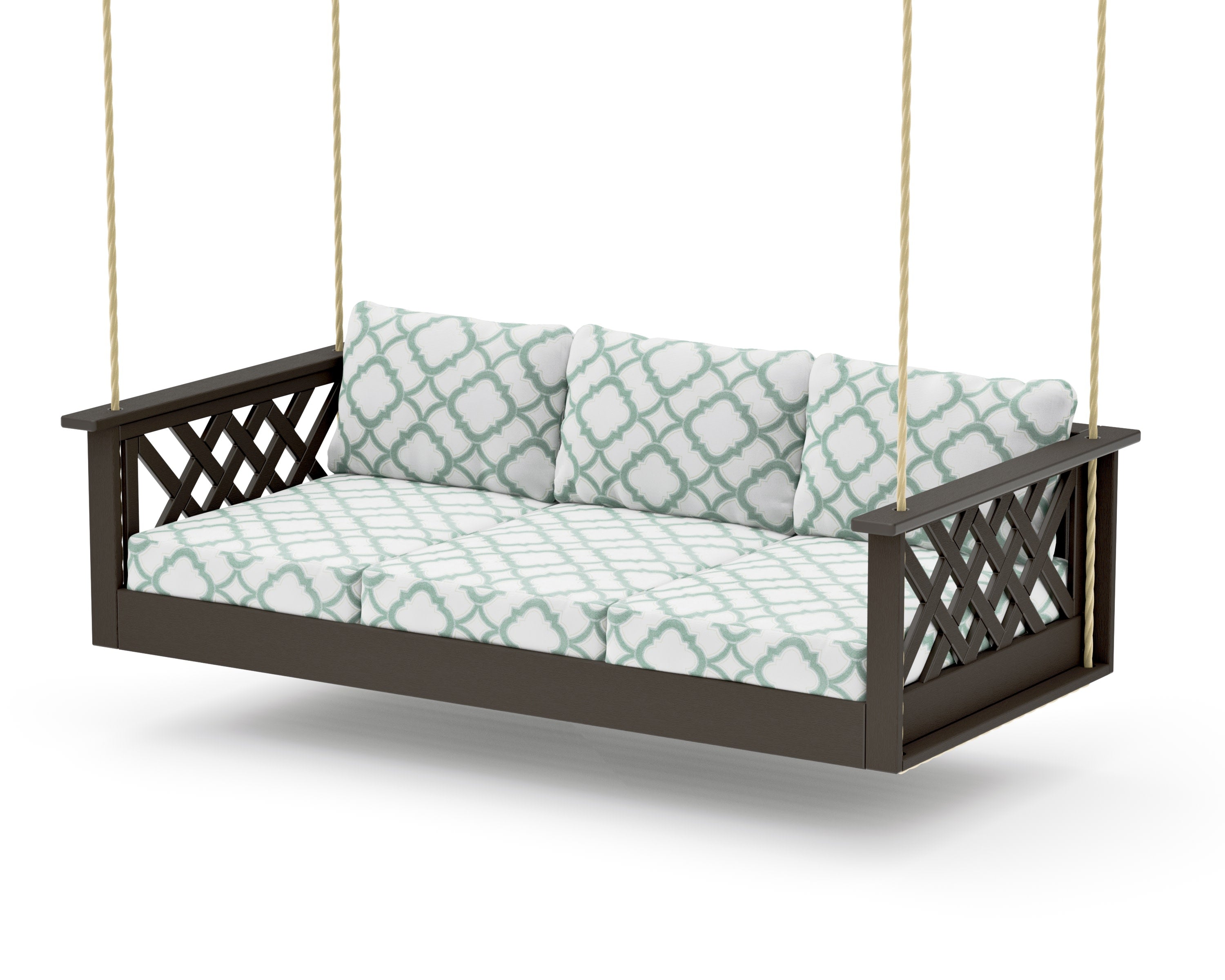 Wovendale Daybed Swing in Vintage Coffee / Trellis Glacier Spa