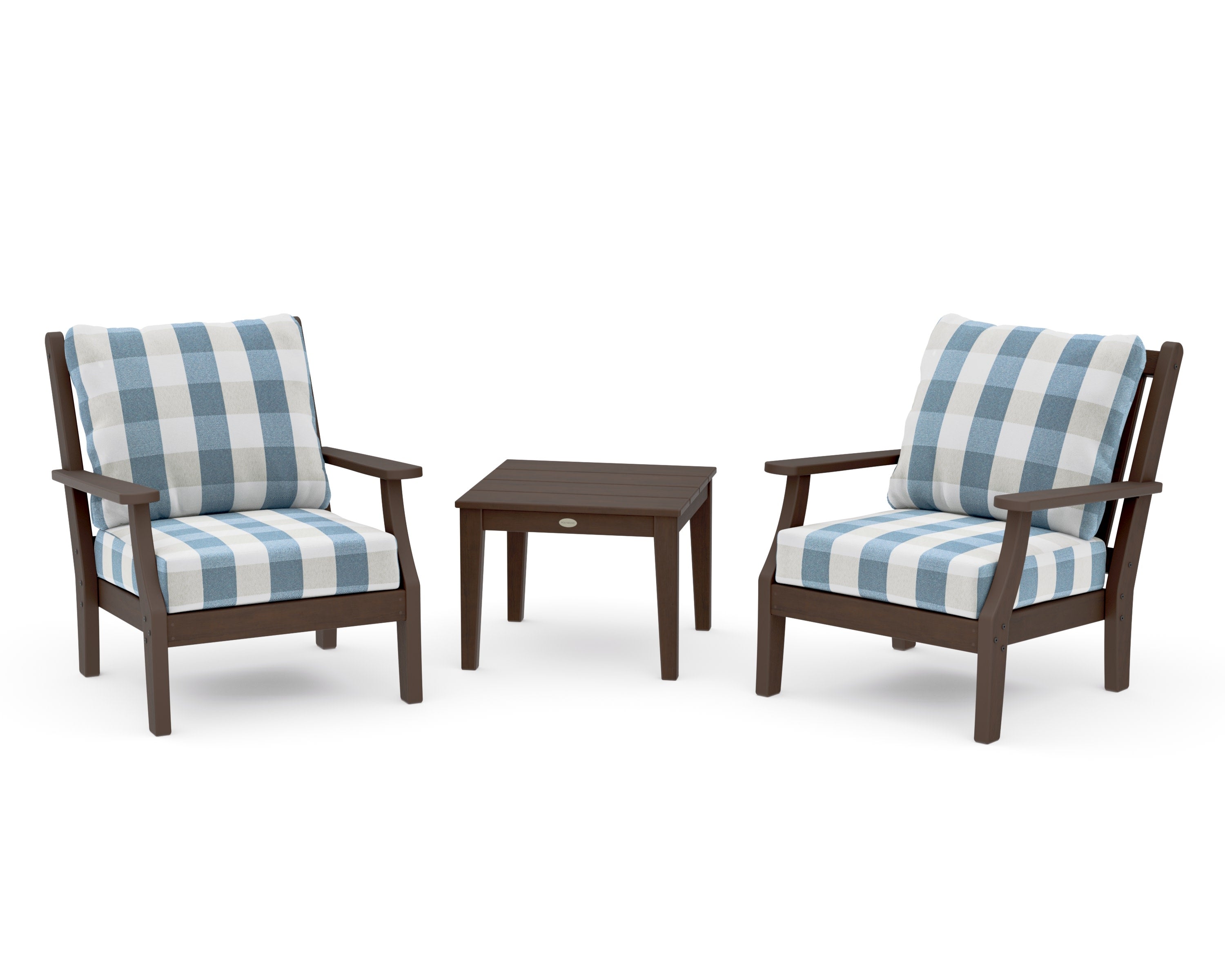 Wovendale 3-Piece Deep Seating Set in Kona / Buffalo Plaid Sky Blue