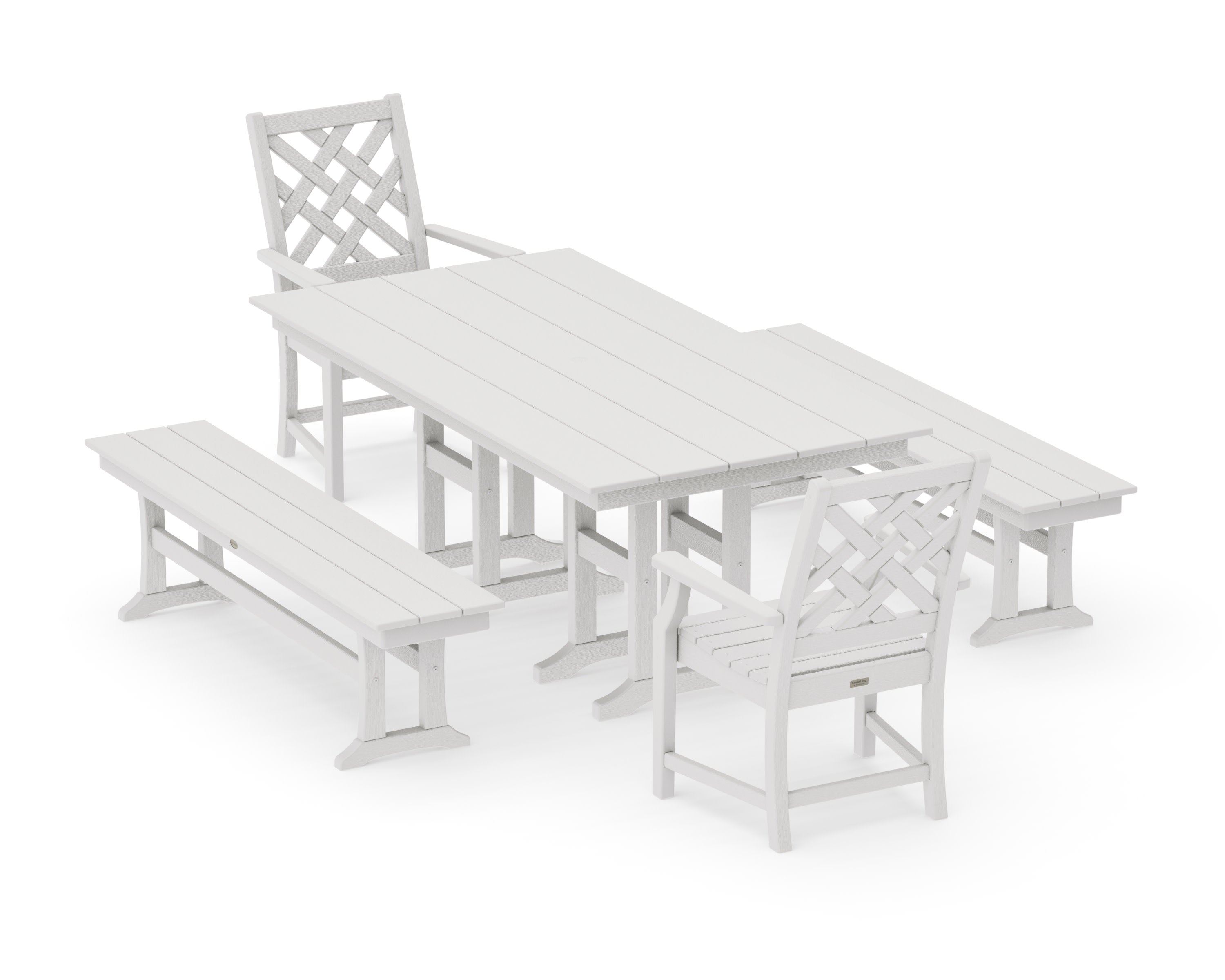 Wovendale 5-Piece Farmhouse Dining Set with Benches in Vintage White