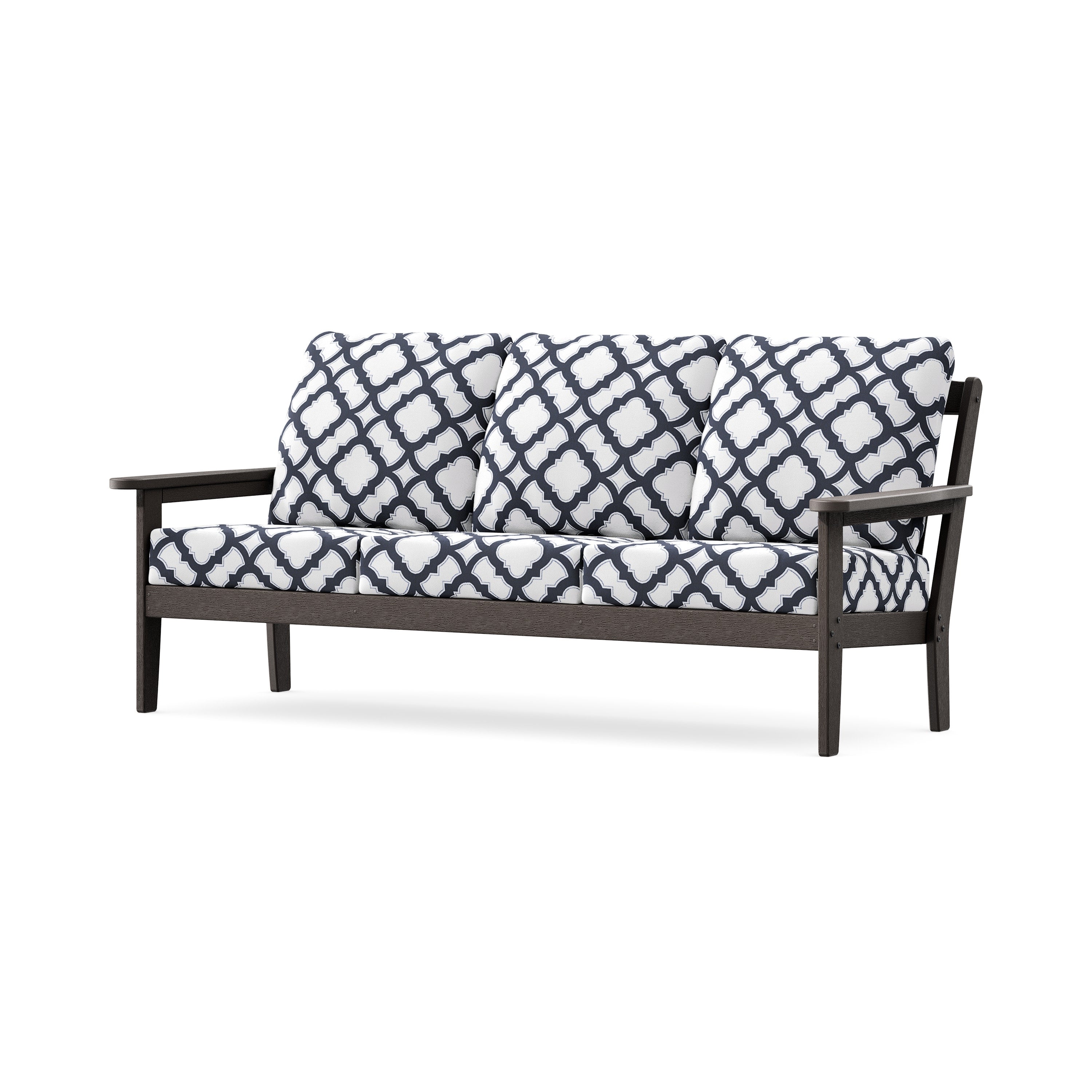 Cottage Deep Seating Sofa in Vintage Coffee / Trellis Navy