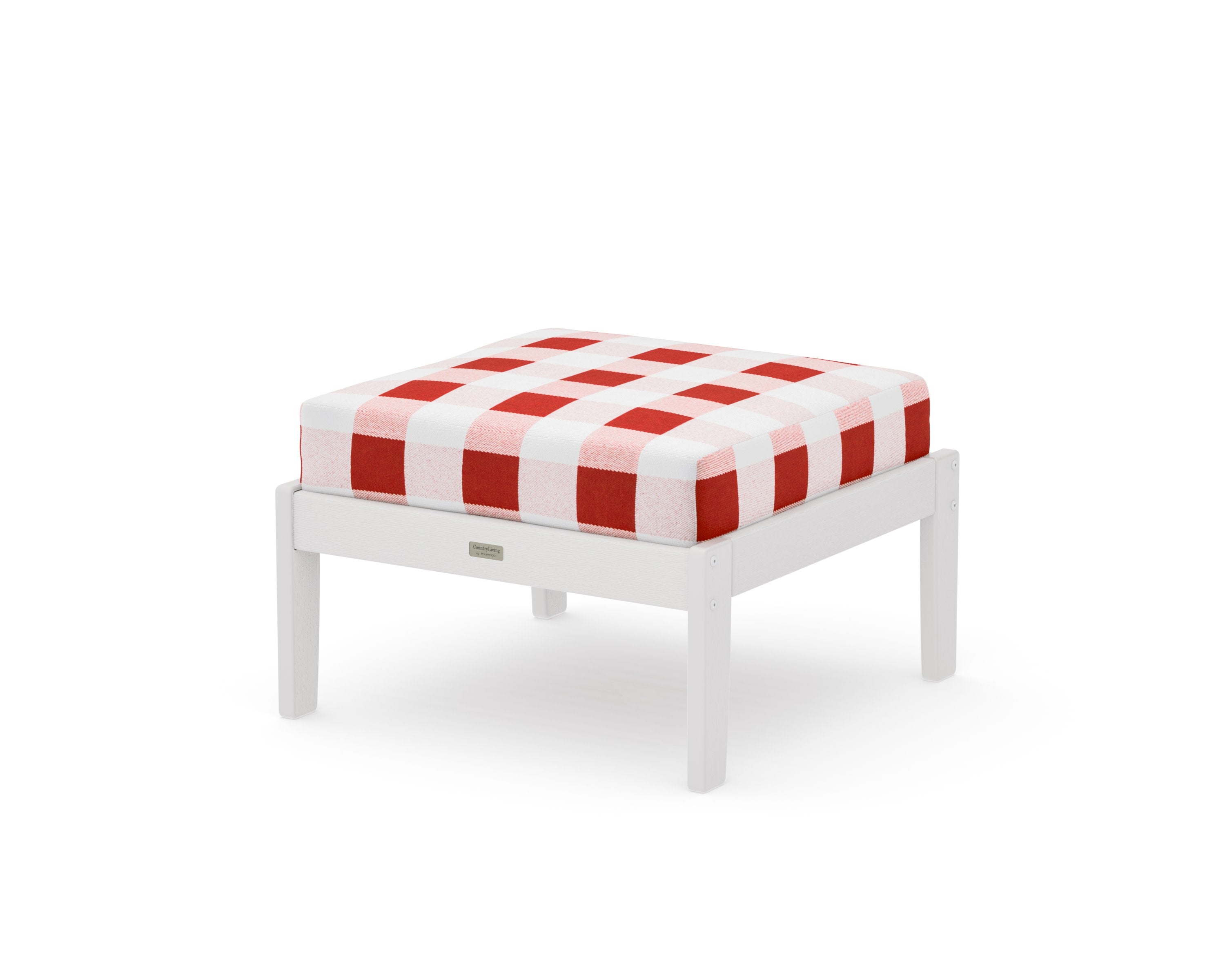 Cottage Deep Seating Ottoman in Vintage White / Buffalo Plaid Crimson