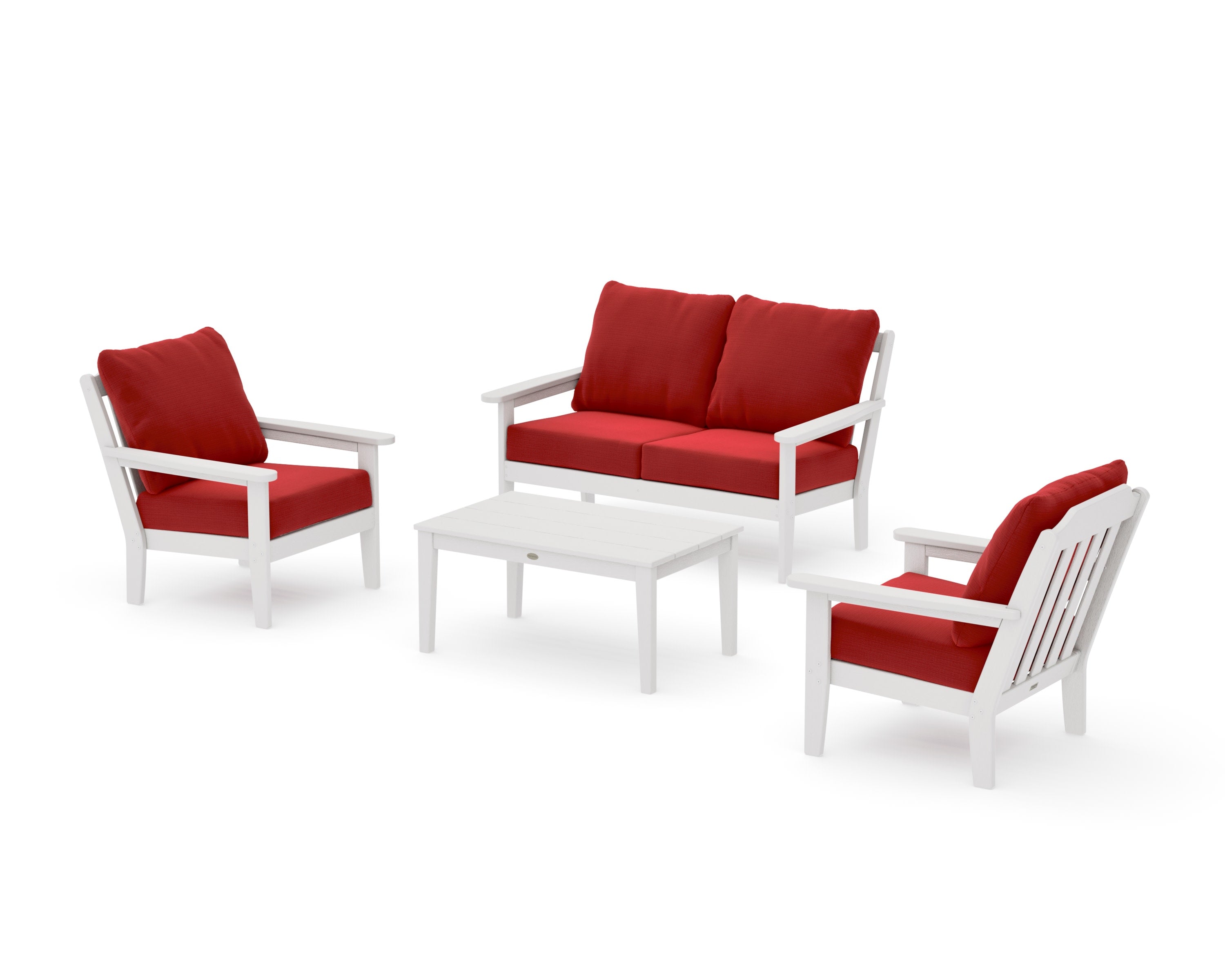 Cottage 4-Piece Deep Seating Set with Loveseat in Vintage White / Crimson Linen