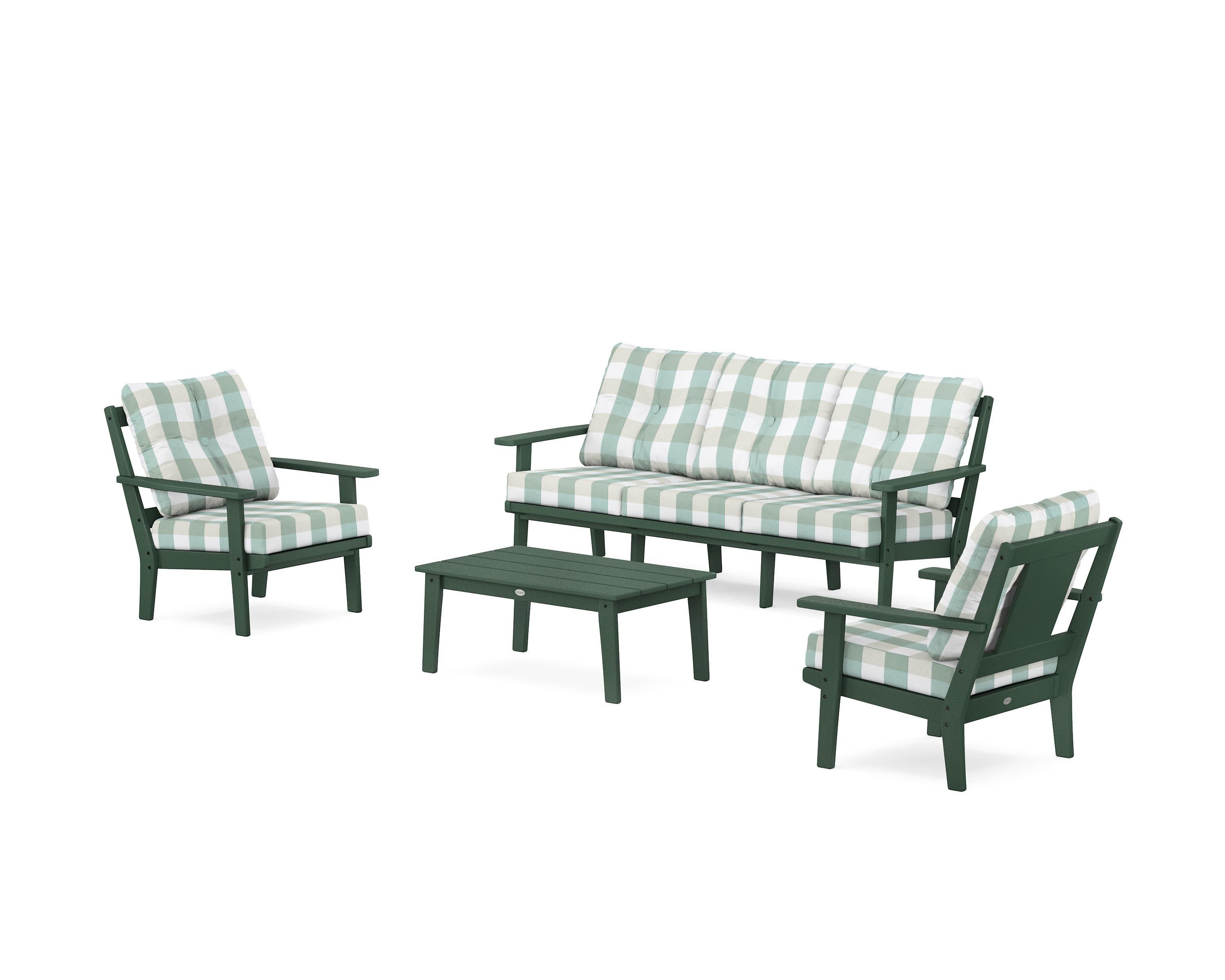 Prairie 4-Piece Deep Seating Set with Sofa in Green / Buffalo Plaid Glacier Spa