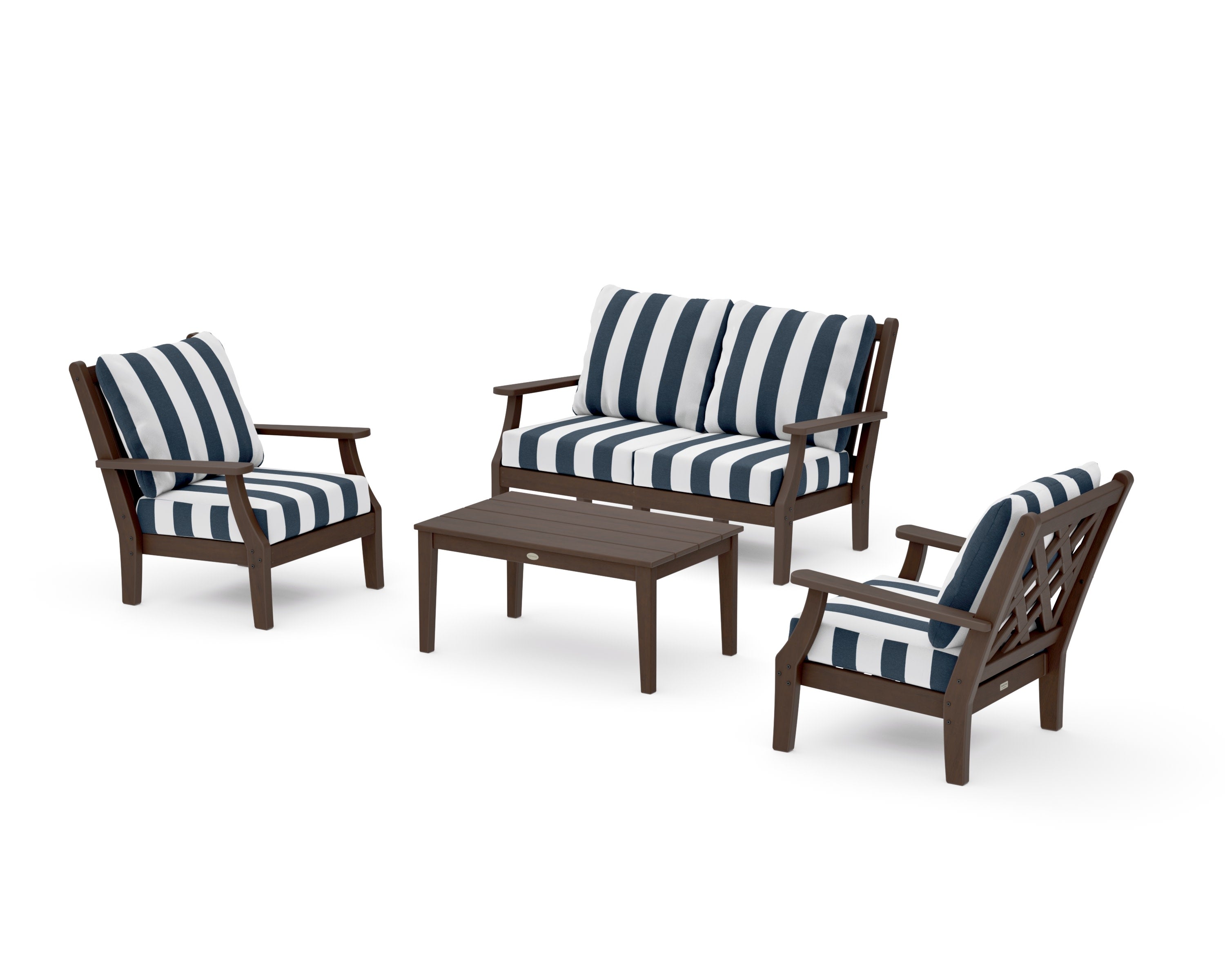 Wovendale 4-Piece Deep Seating Set with Loveseat in Kona / Cabana Stripe Marine Indigo