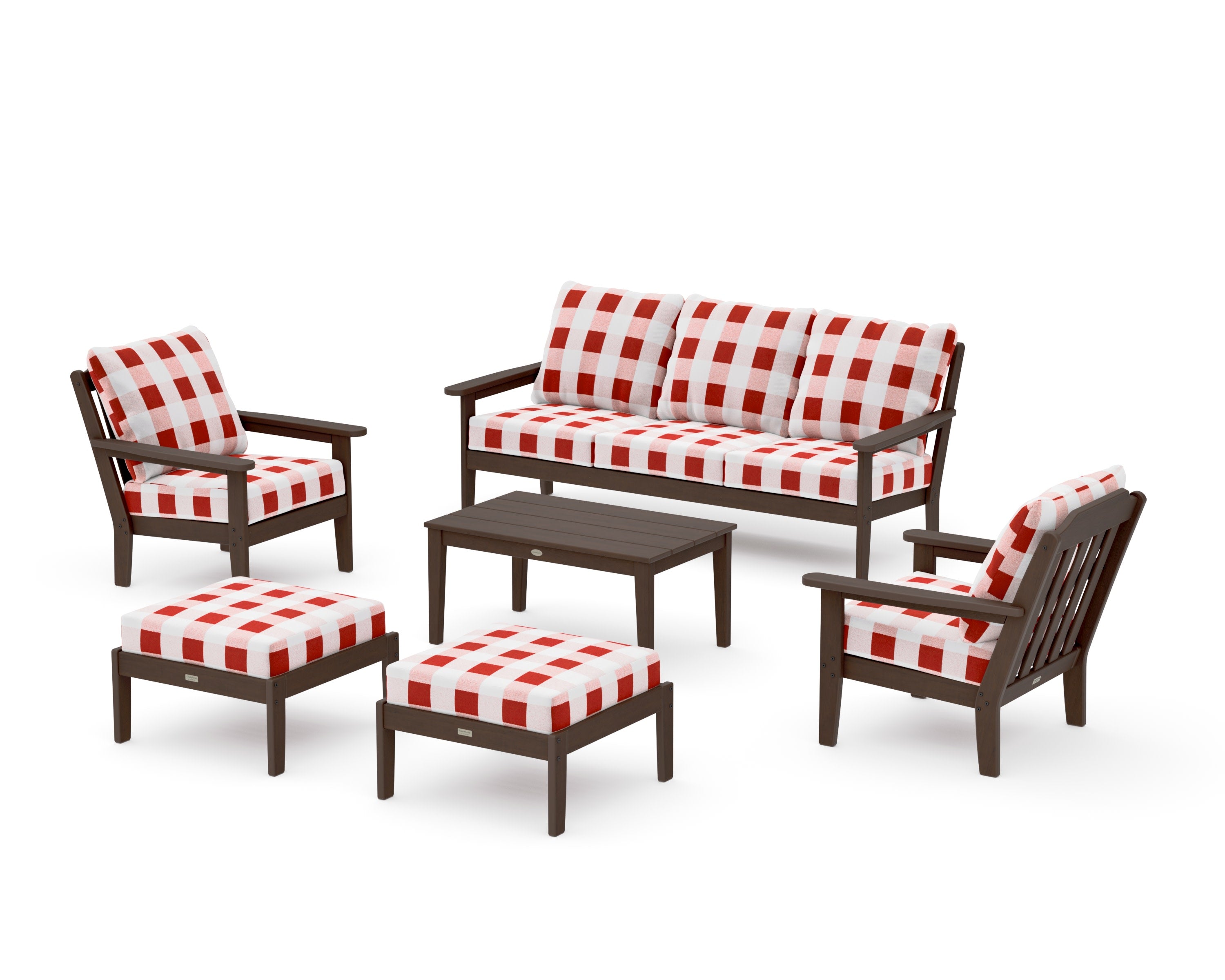 Cottage 6-Piece Lounge Sofa Set in Kona / Buffalo Plaid Crimson
