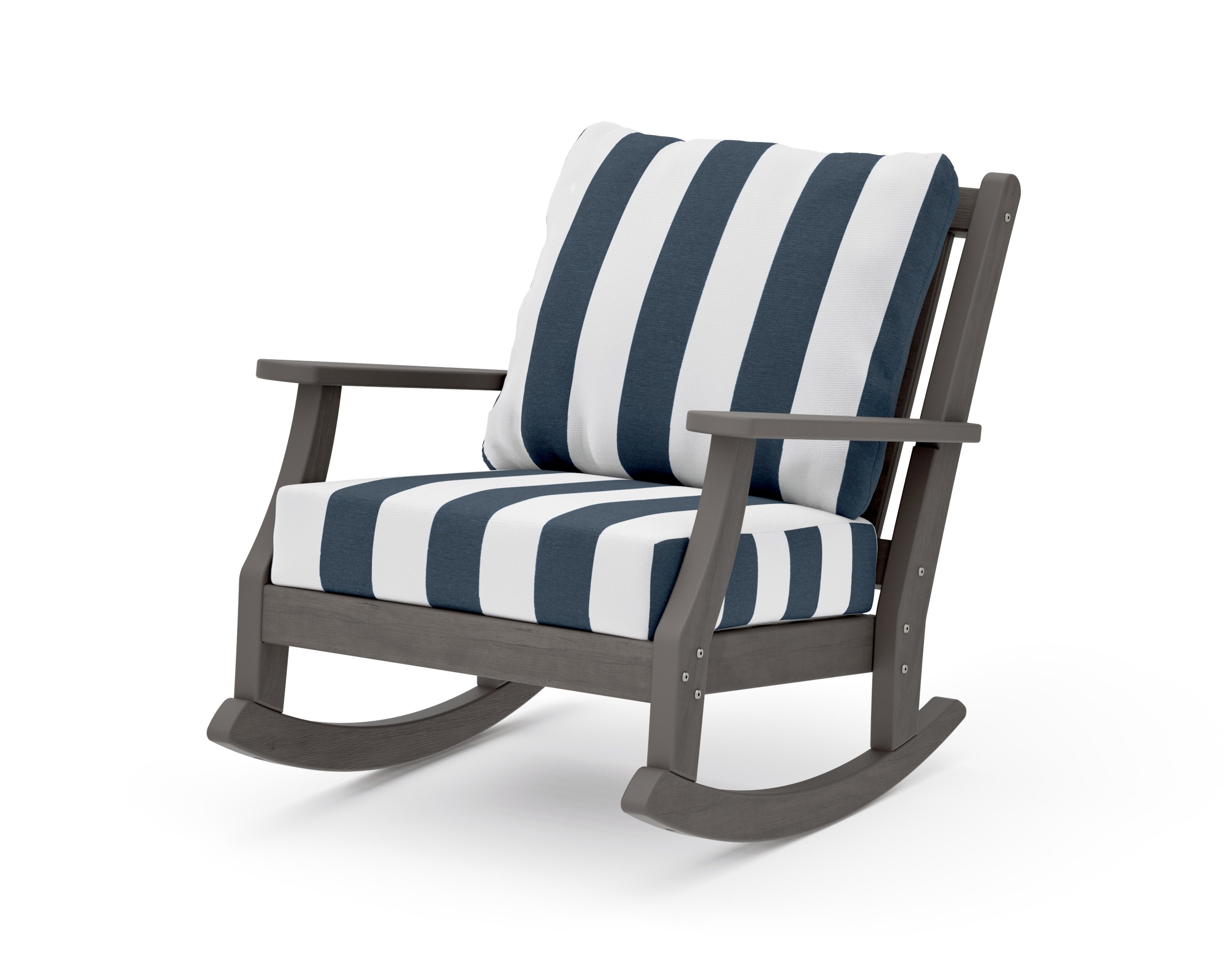 Wovendale Deep Seating Rocking Chair in Driftwood / Cabana Stripe Marine Indigo