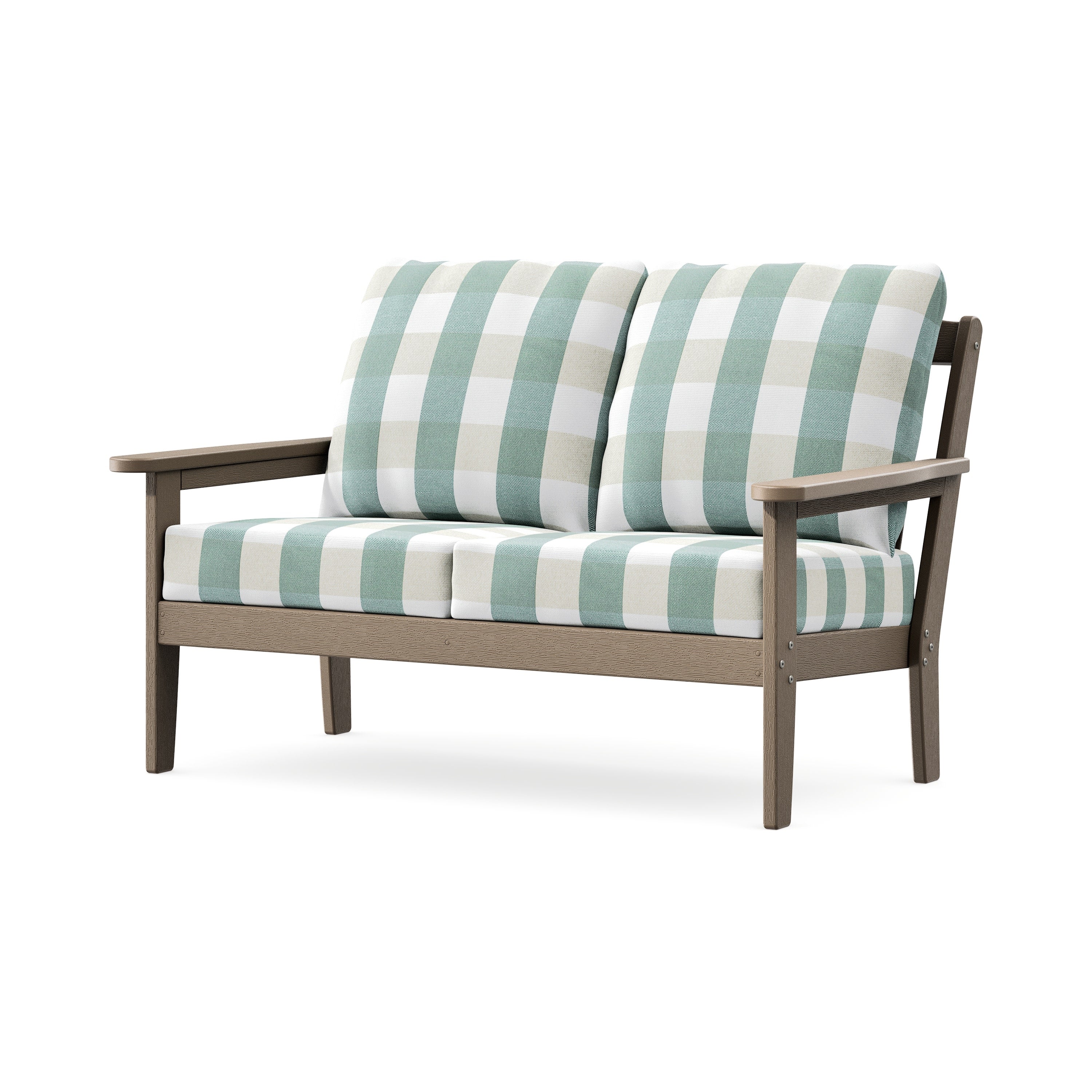Cottage Deep Seating Loveseat in Vintage Sahara / Buffalo Plaid Glacier Spa