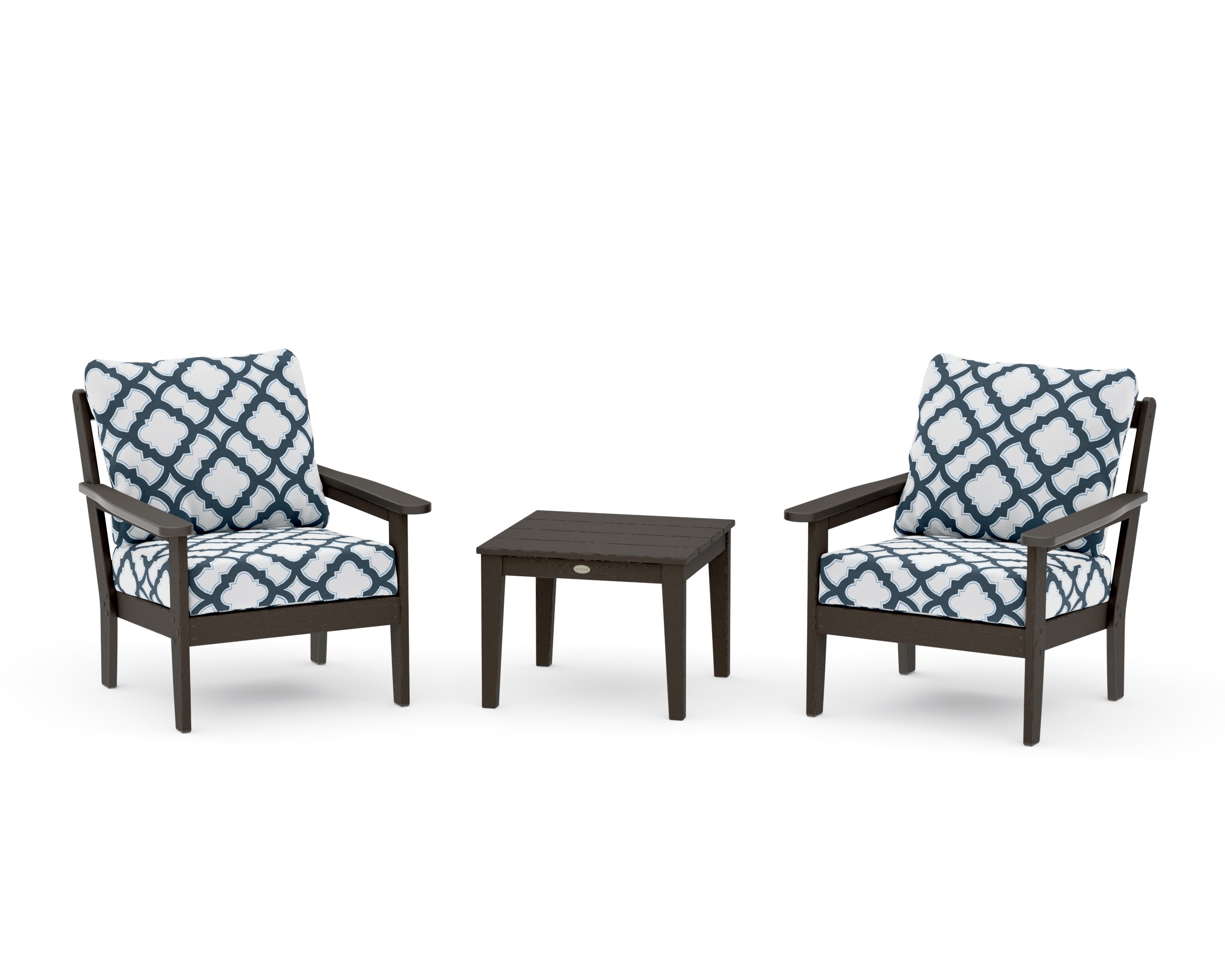 Cottage 3-Piece Deep Seating Set in Vintage Coffee / Trellis Marine Indigo
