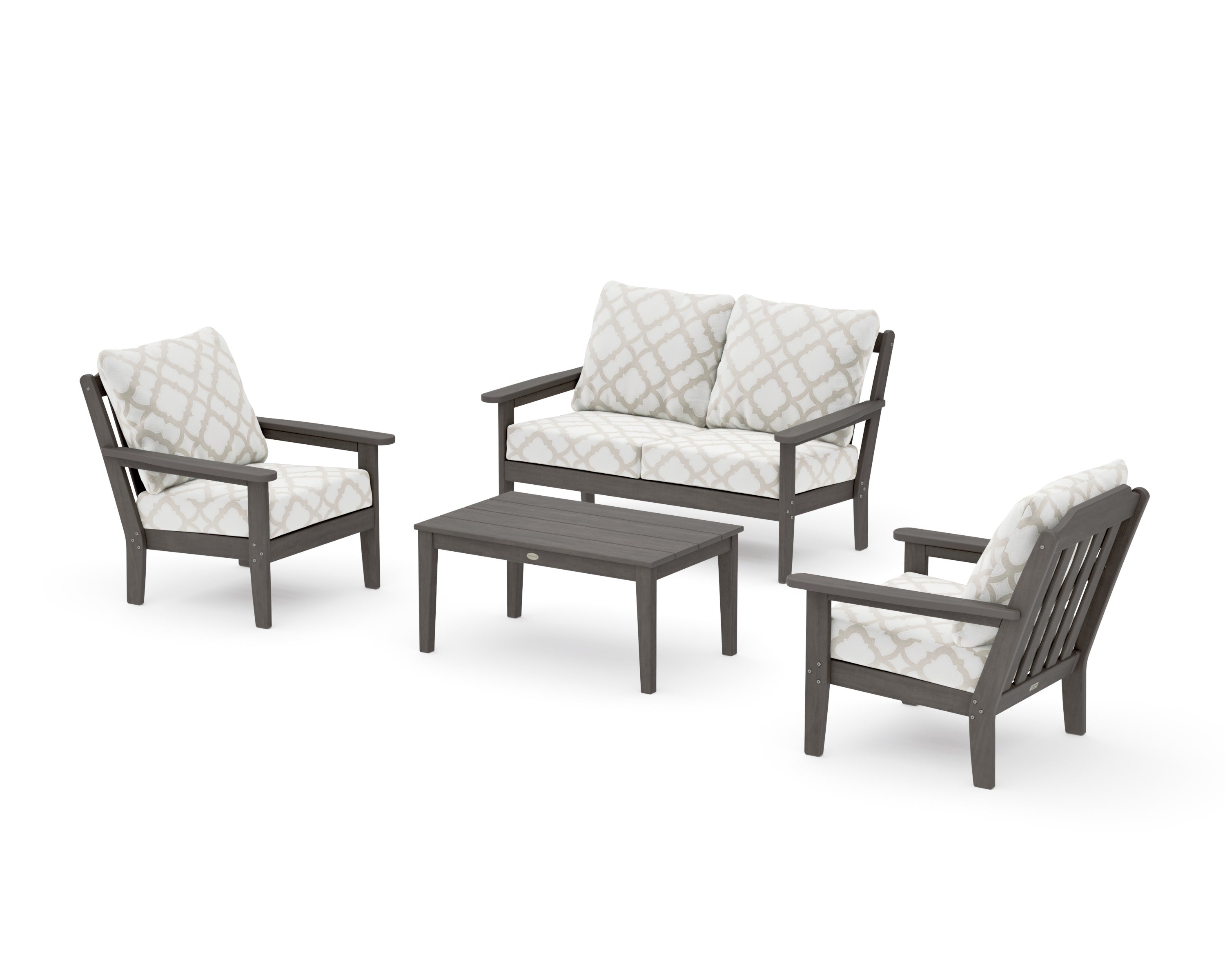Cottage 4-Piece Deep Seating Set with Loveseat in Driftwood / Trellis Dune Burlap