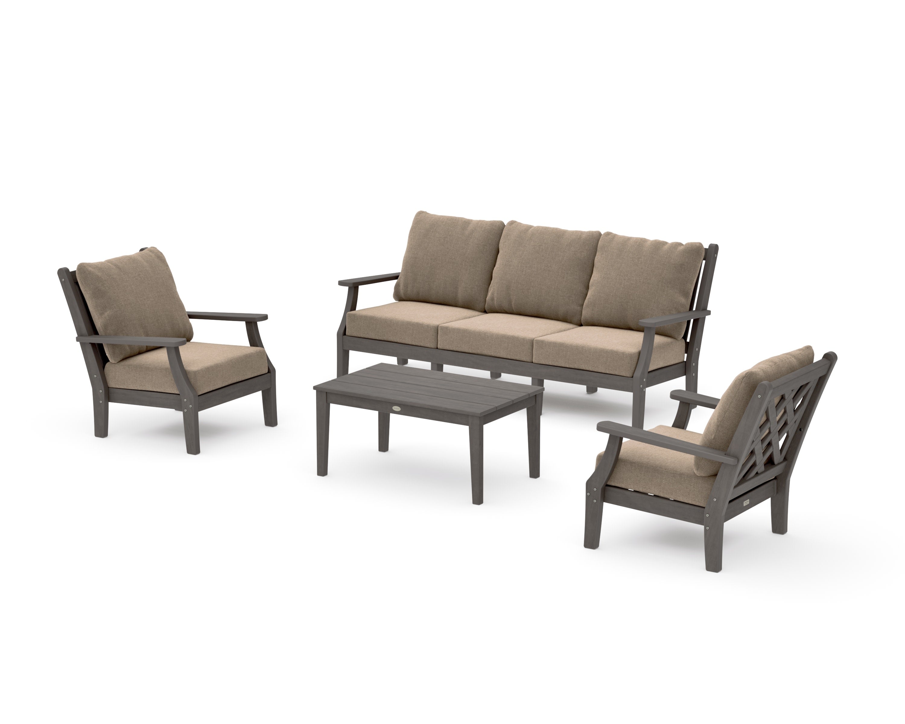 Wovendale 4-Piece Deep Seating Set with Sofa in Driftwood / Spiced Burlap