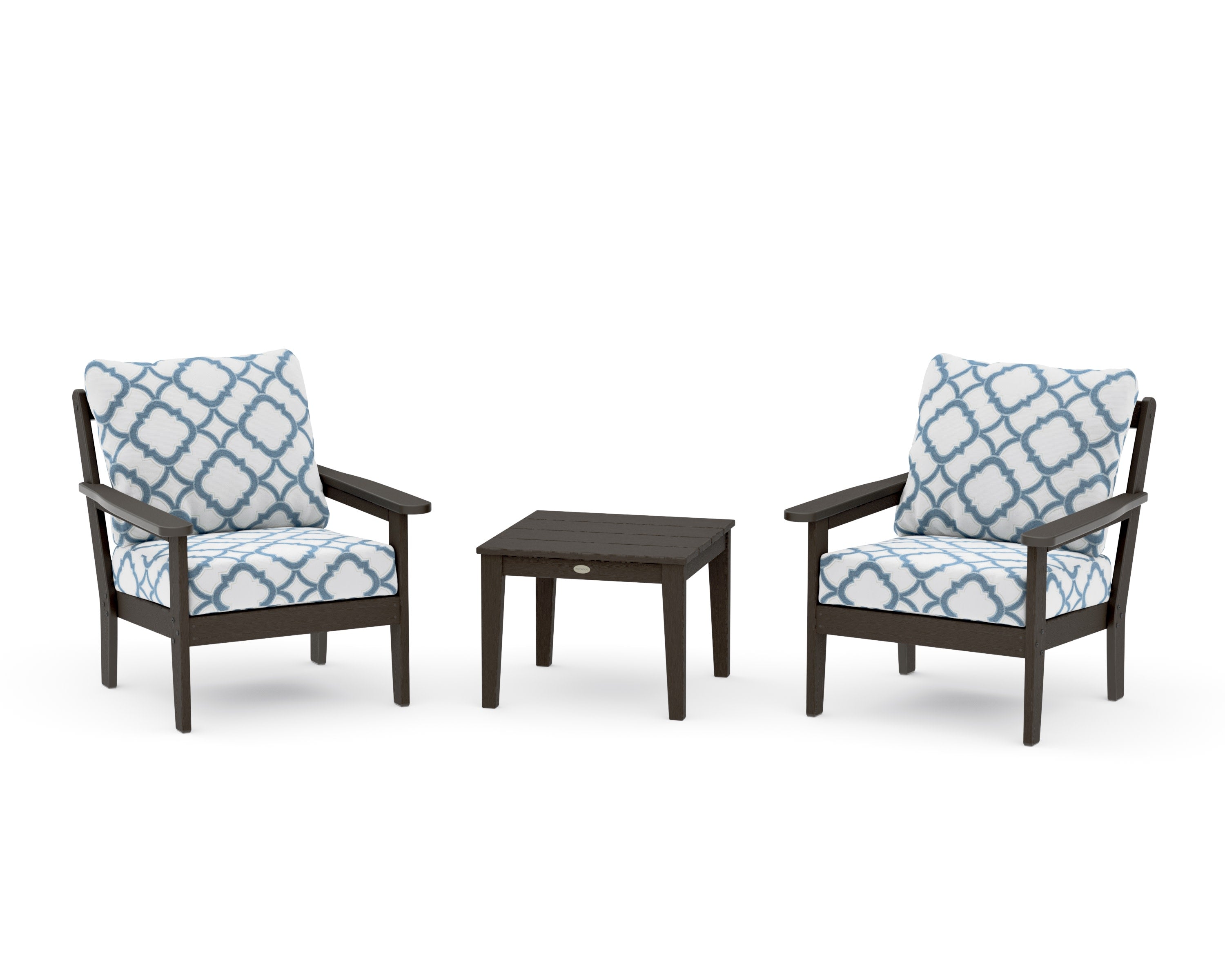Cottage 3-Piece Deep Seating Set in Vintage Coffee / Trellis Sky Blue