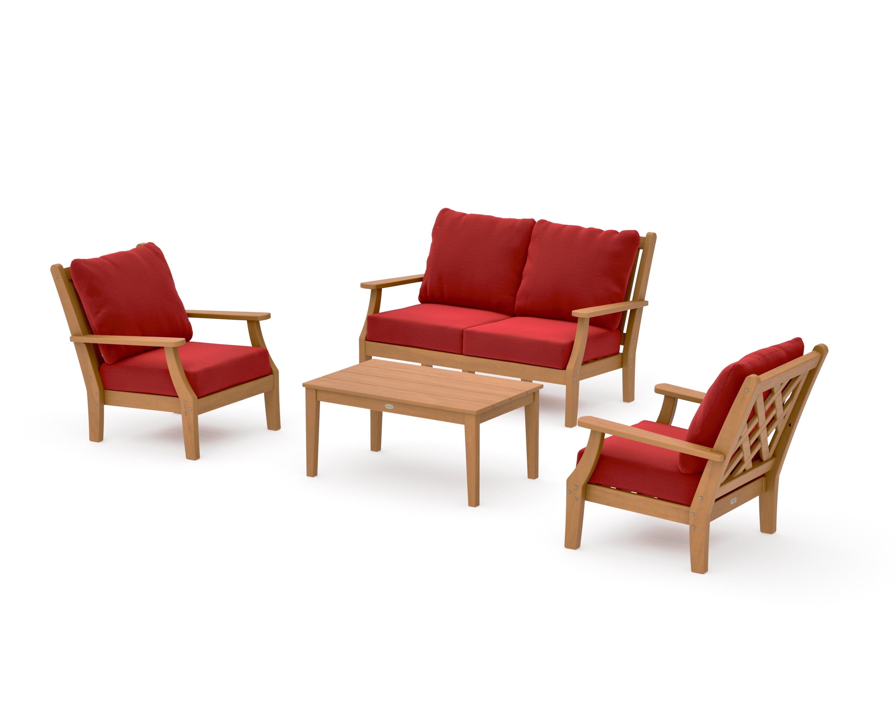 Wovendale 4-Piece Deep Seating Set with Loveseat in Natural / Crimson Linen