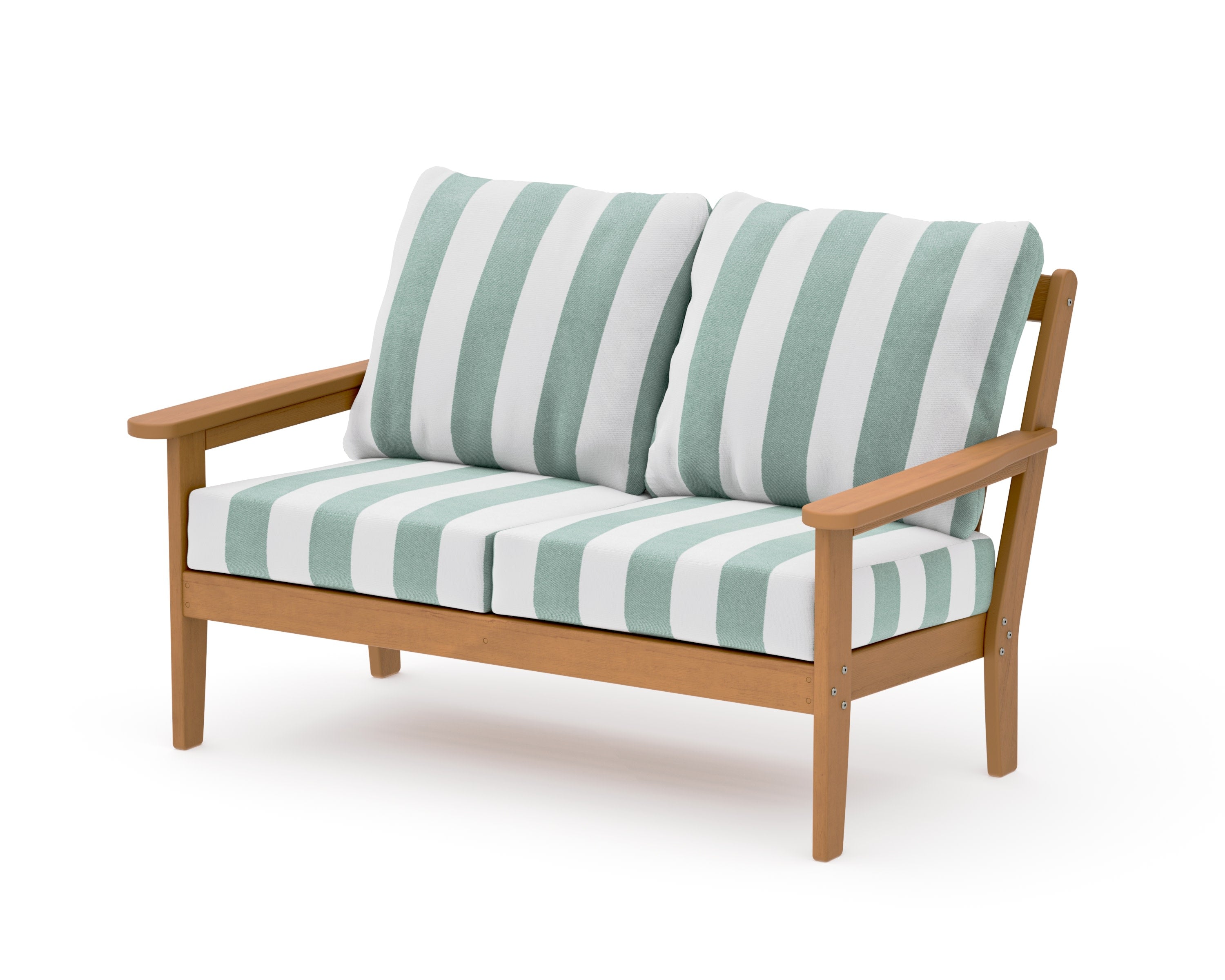 Cottage Deep Seating Loveseat in Natural / Cabana Stripe Glacier Spa