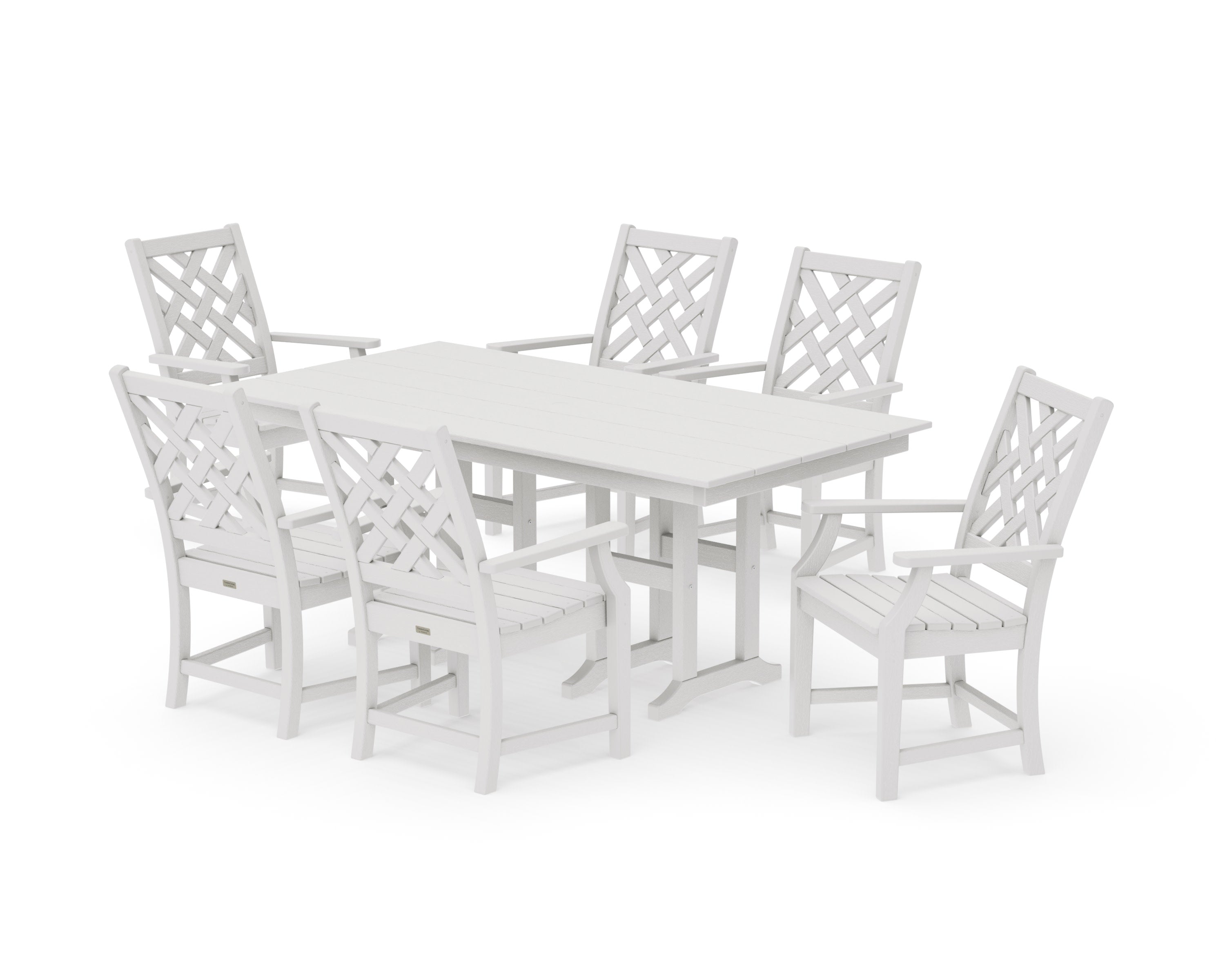 Wovendale Arm Chair 7-Piece Farmhouse Dining Set in Vintage White