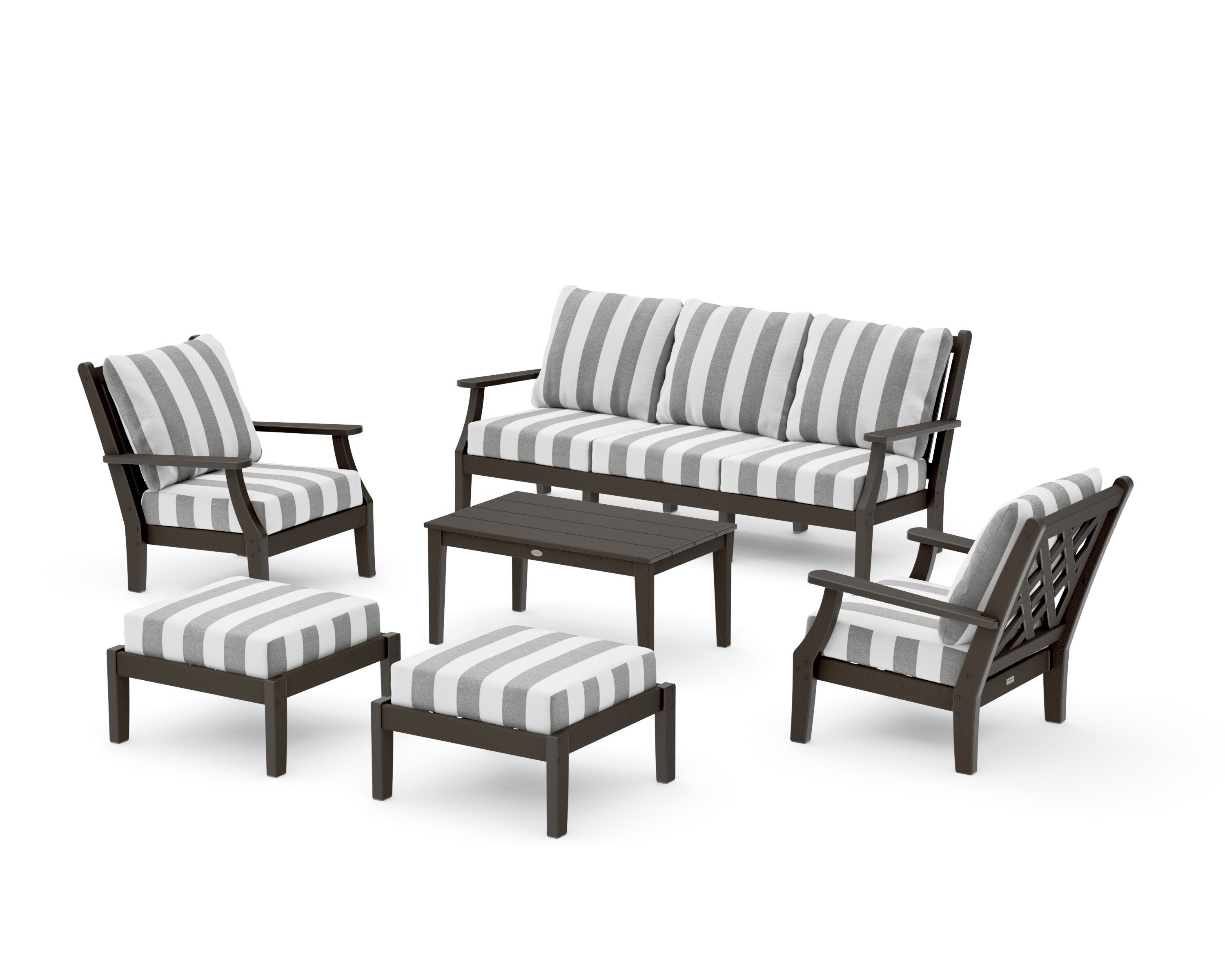 Wovendale 6-Piece Lounge Sofa Set in Vintage Coffee / Cabana Stripe Grey Mist