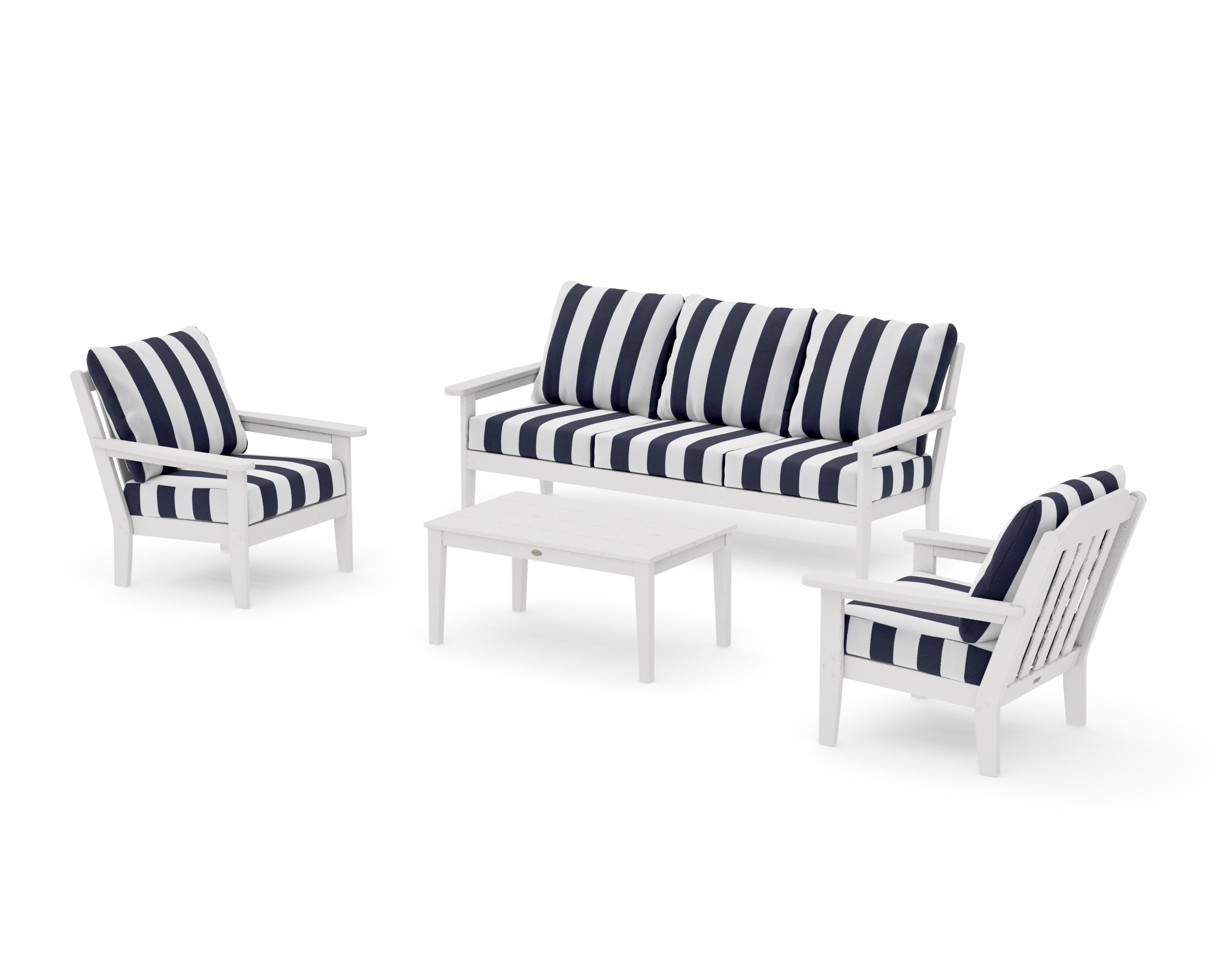 Cottage 4-Piece Deep Seating Set with Sofa in Vintage White / Cabana Stripe Navy
