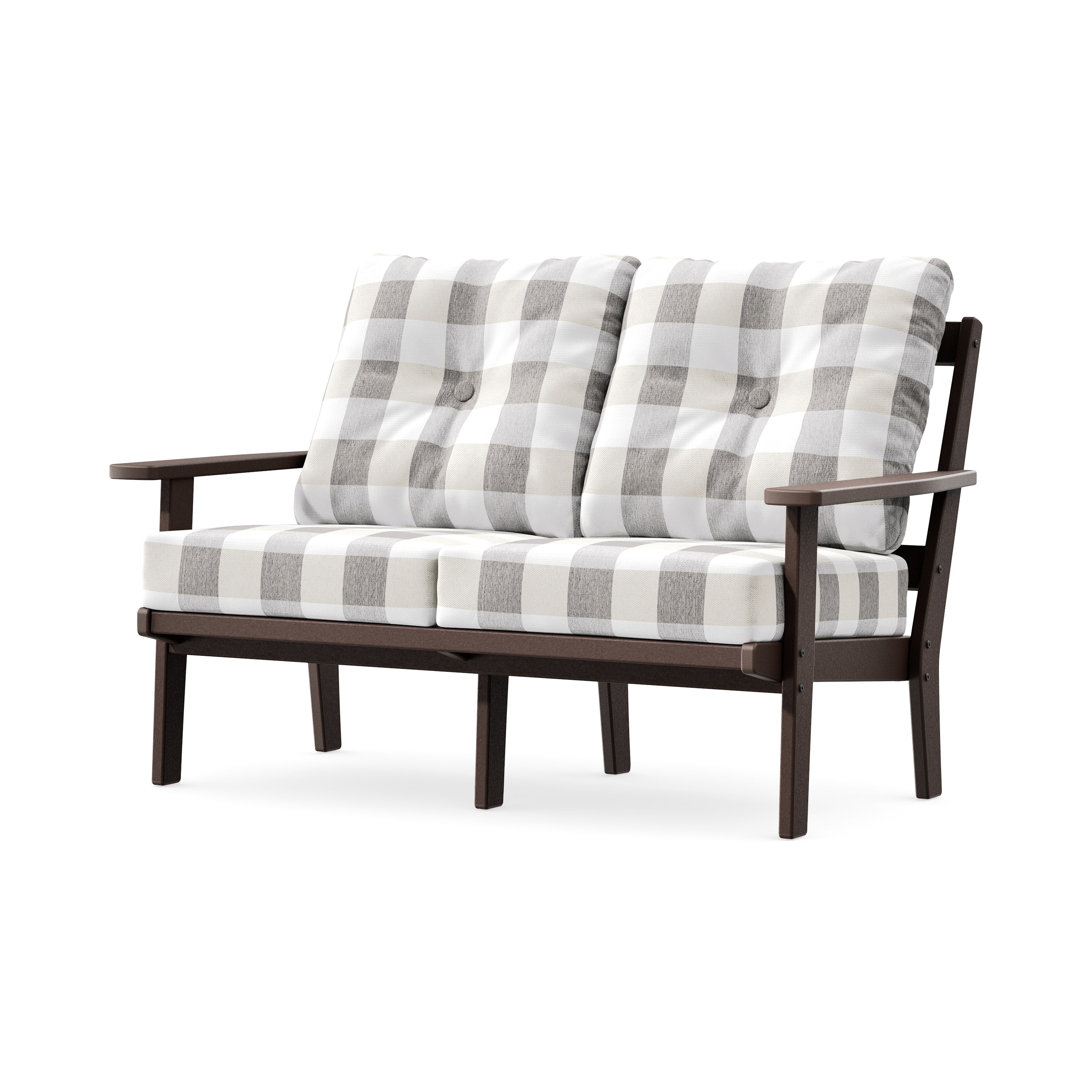 Prairie Deep SeatingLoveseat in Mahogany / Buffalo Plaid Grey Mist
