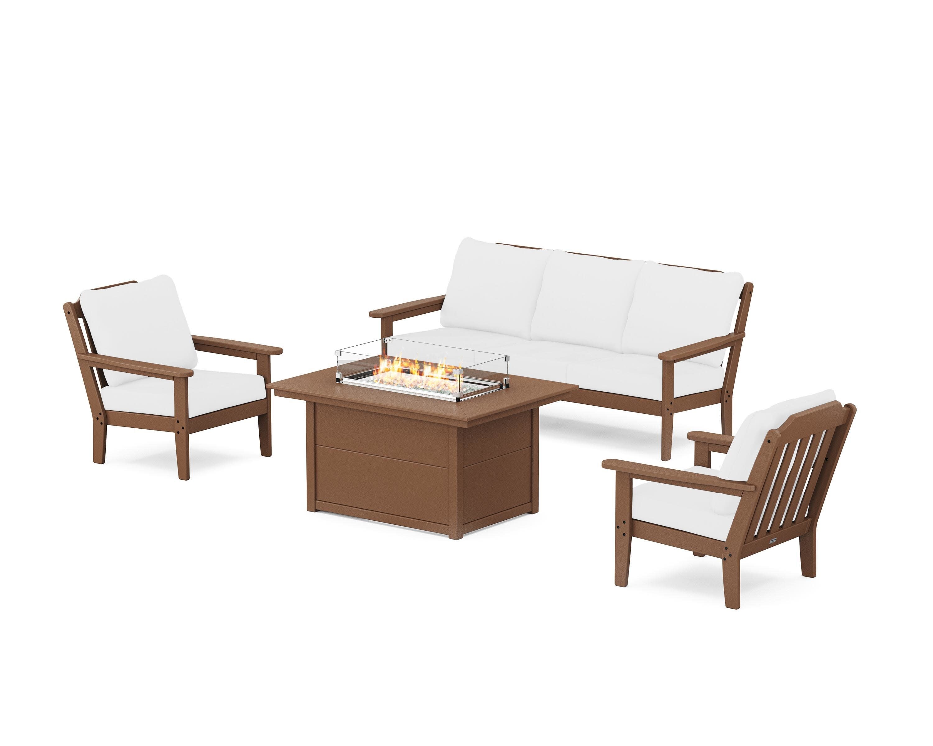 Cottage Deep Seating Fire Pit Table Set in Teak / Natural
