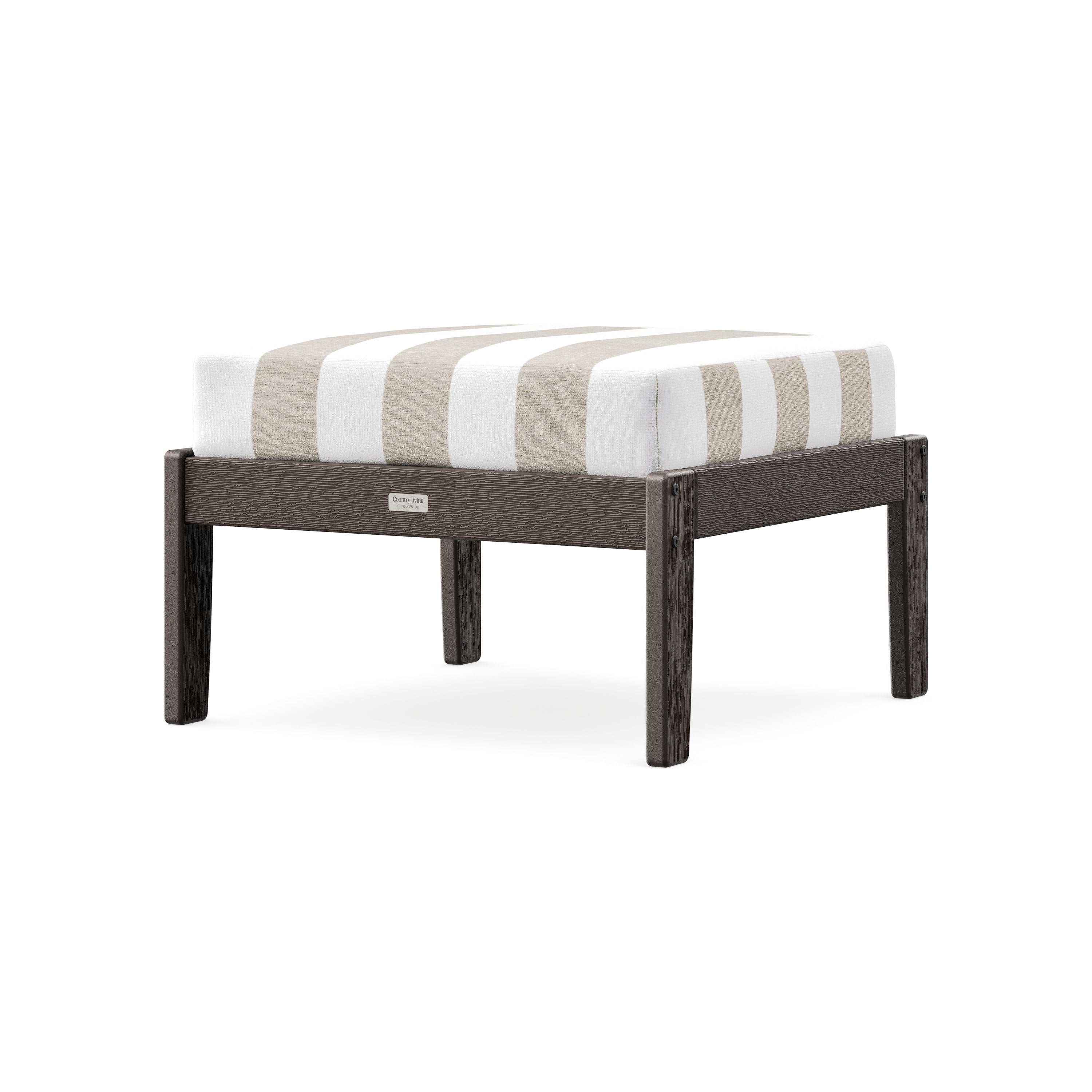 Cottage Deep Seating Ottoman in Vintage Coffee / Cabana Stripe Dune Burlap