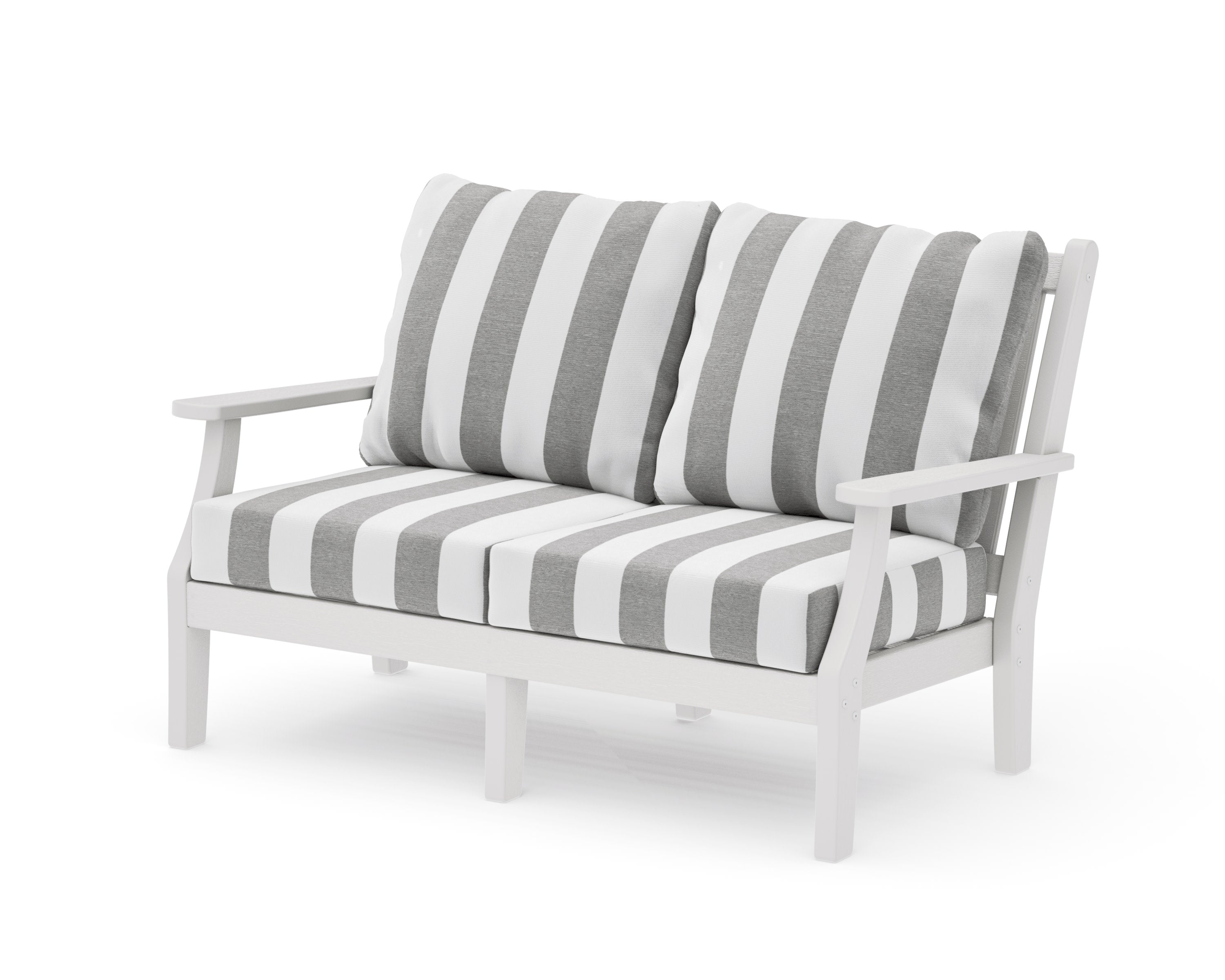 Wovendale Deep Seating Loveseat in Vintage White / Cabana Stripe Grey Mist