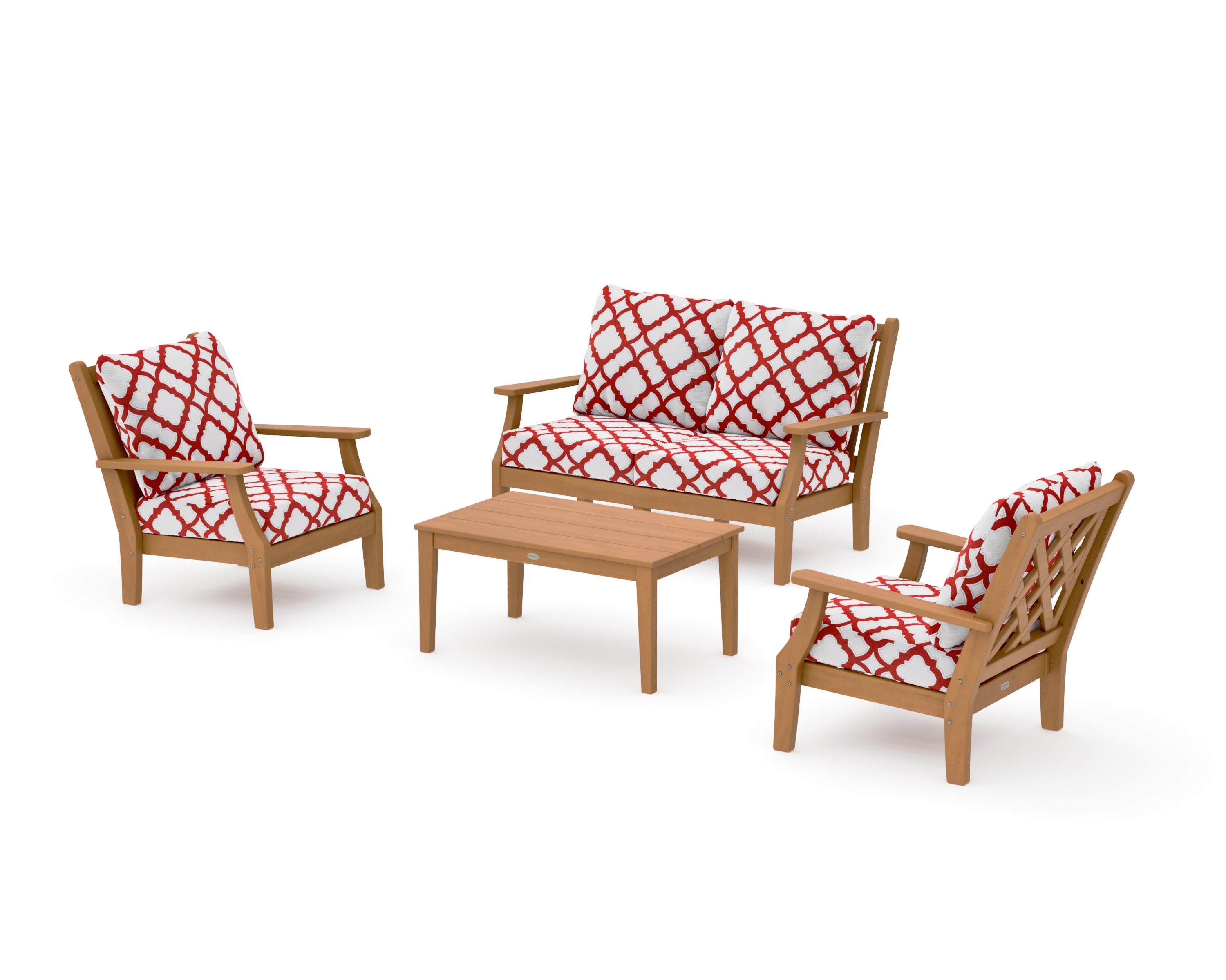 Wovendale 4-Piece Deep Seating Set with Loveseat in Natural / Trellis Crimson