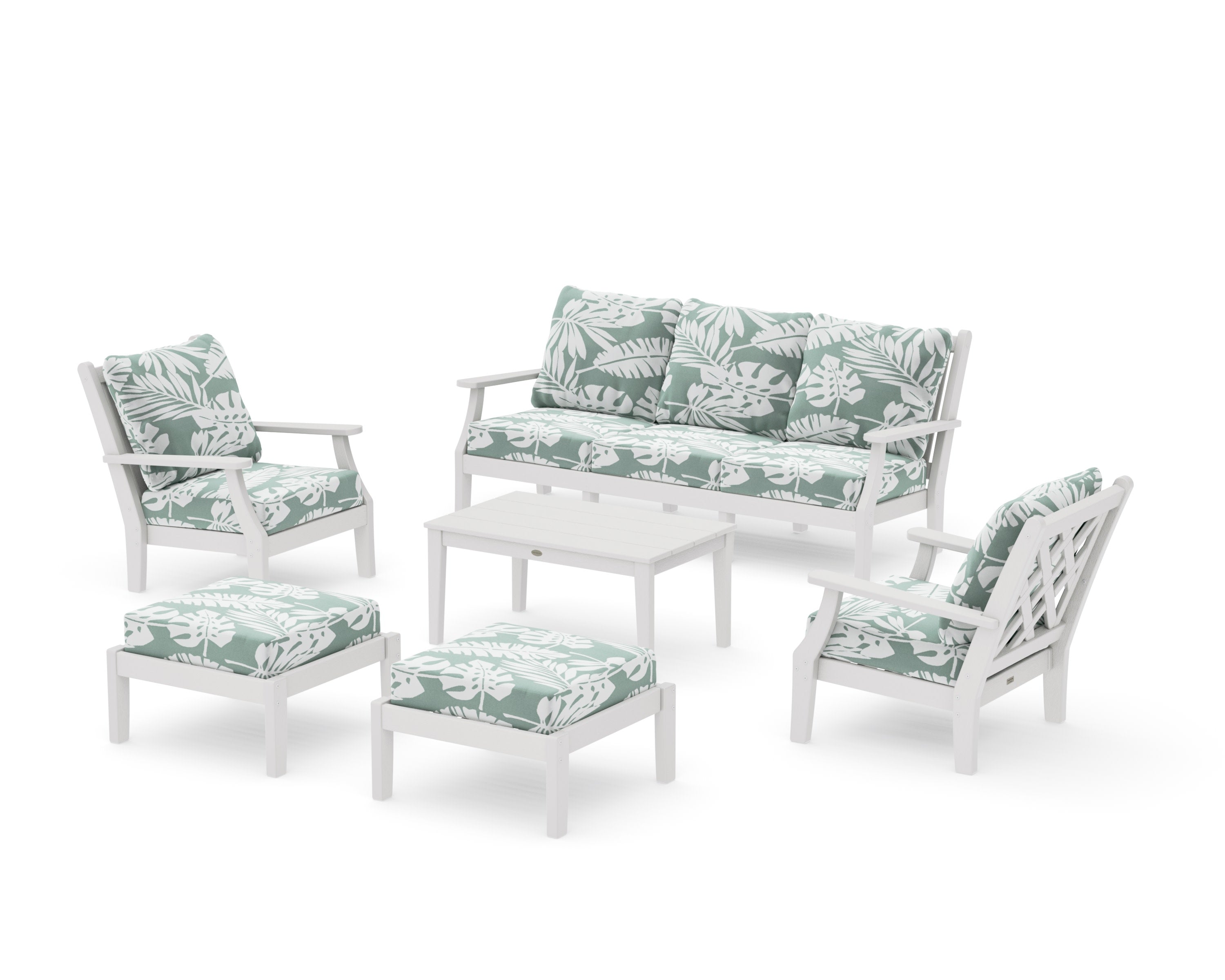 Wovendale 6-Piece Lounge Sofa Set in Vintage White / Leaf Glacier Spa