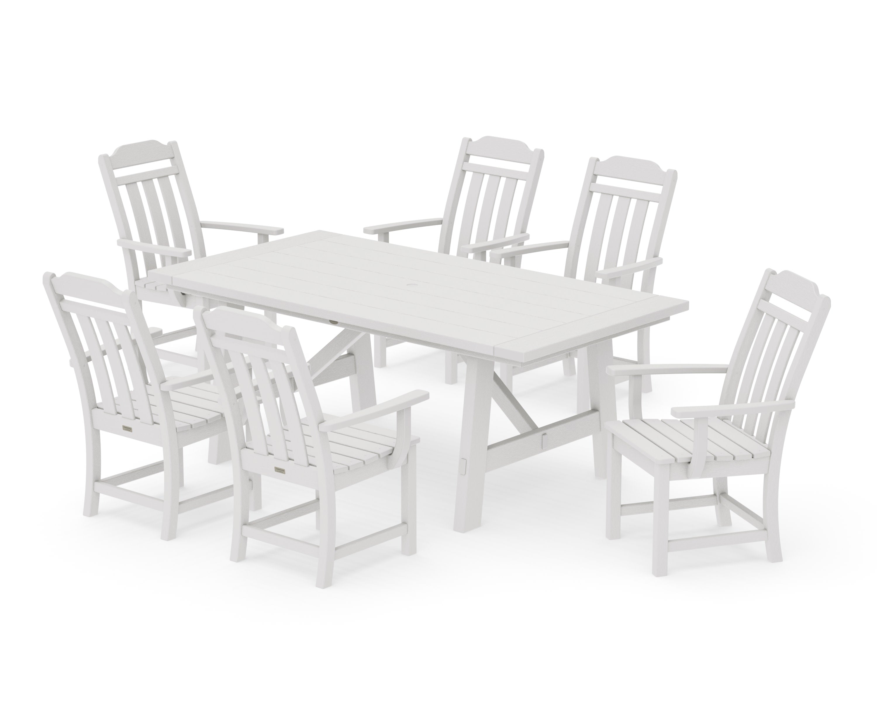 Cottage Arm Chair 7-Piece Rustic Farmhouse Dining Set in Vintage White