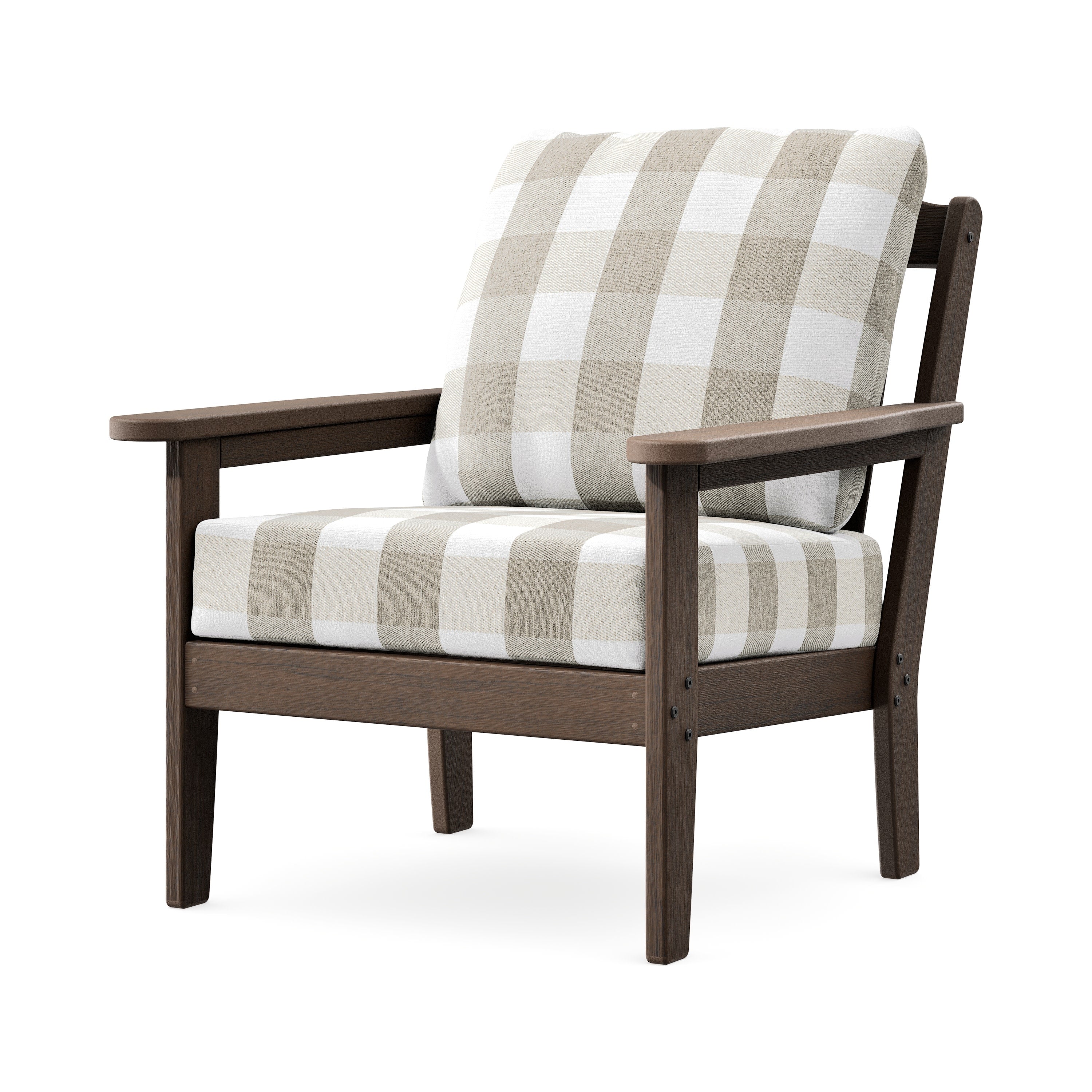 Cottage Deep Seating Chair in Kona / Buffalo Plaid Dune Burlap