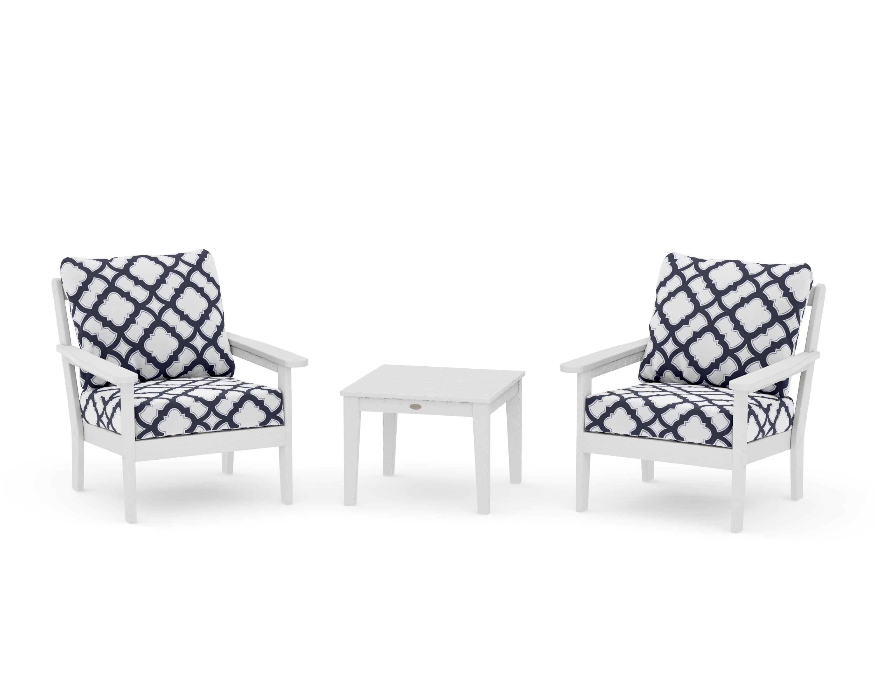 Cottage 3-Piece Deep Seating Set in Vintage White / Trellis Navy