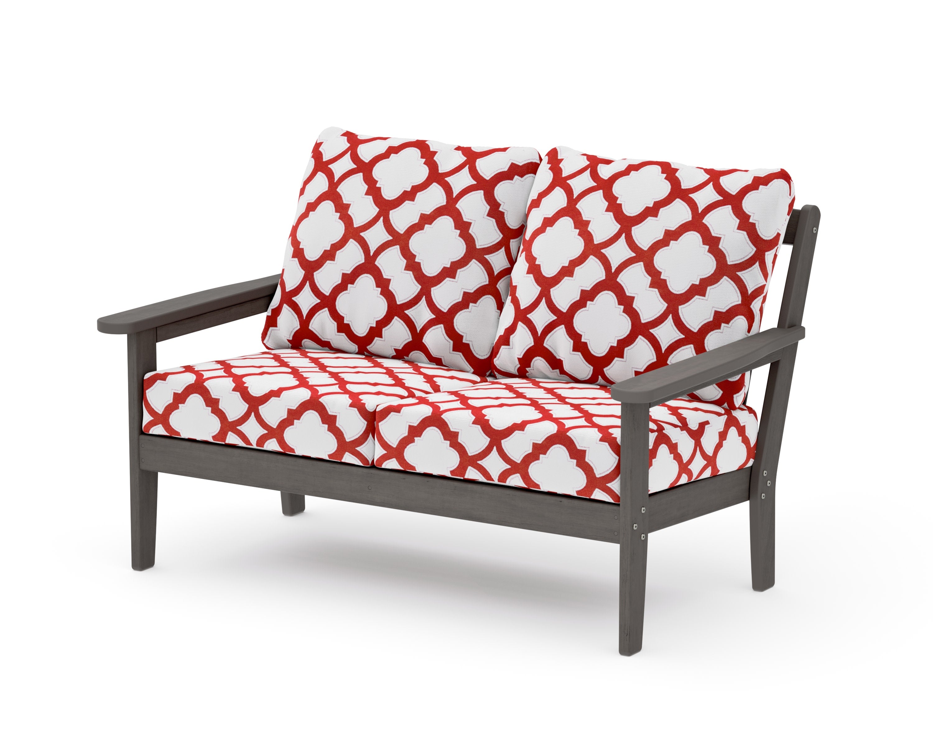 Cottage Deep Seating Loveseat in Driftwood / Trellis Crimson