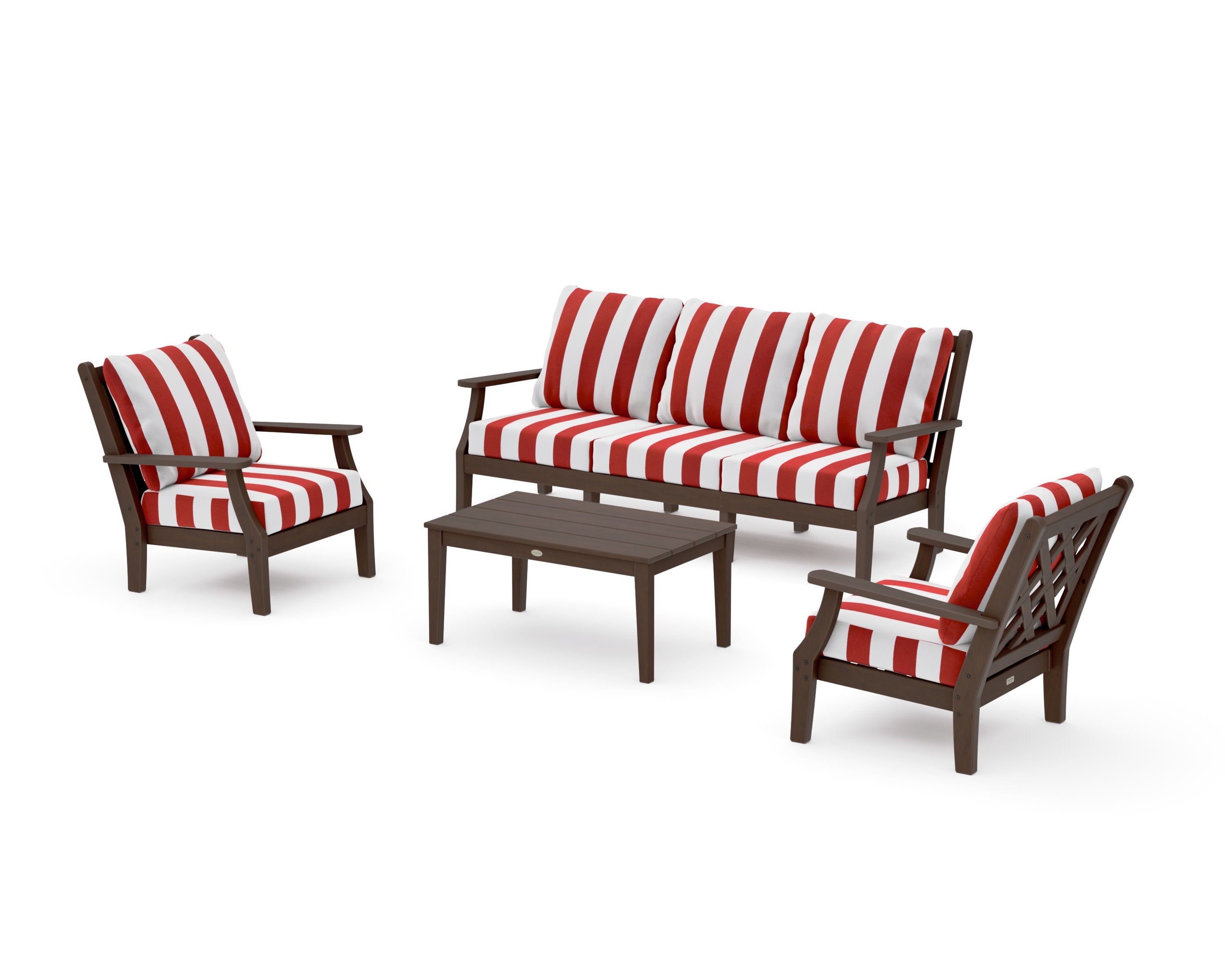 Wovendale 4-Piece Deep Seating Set with Sofa in Kona / Cabana Stripe Crimson