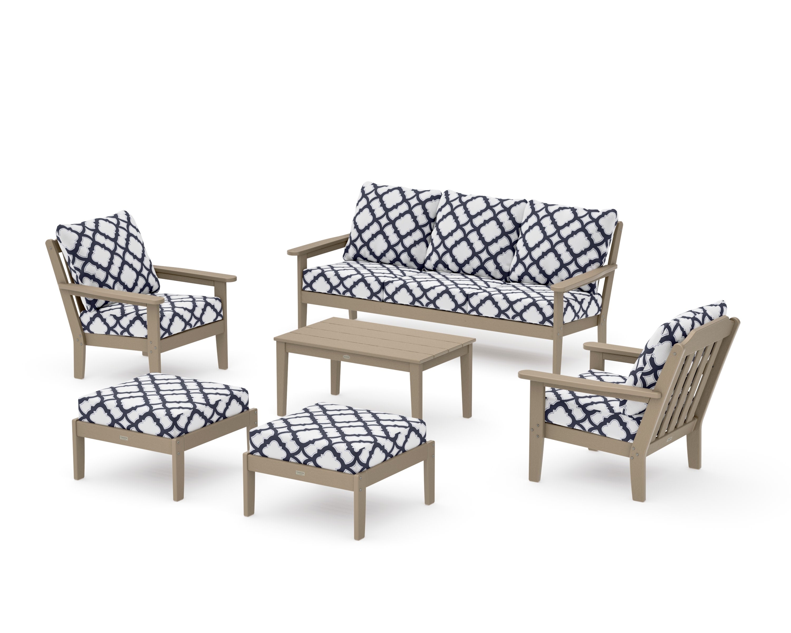 Cottage 6-Piece Lounge Sofa Set in Vintage Sahara / Trellis Navy