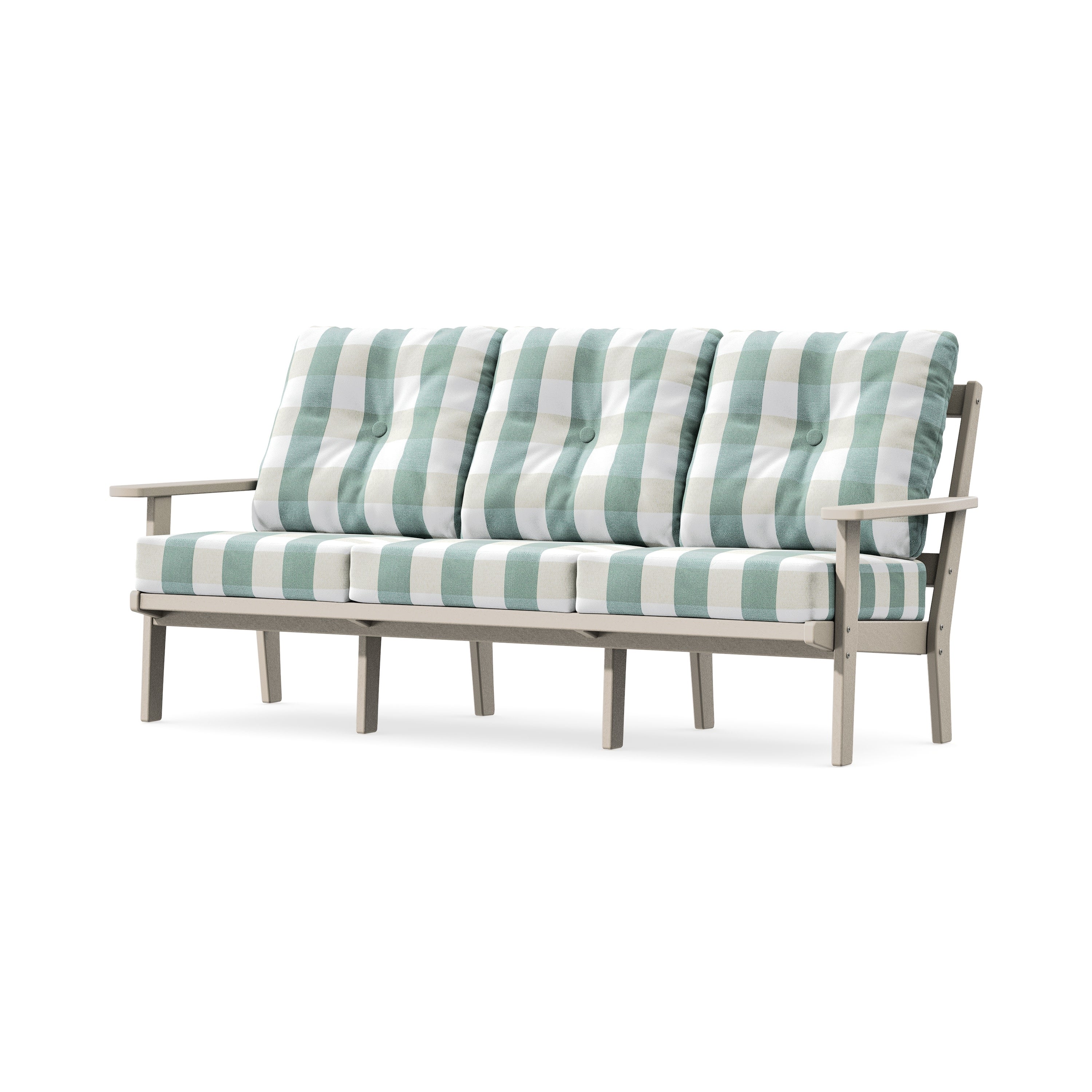 PrairieDeep Seating Sofa in Sand / Buffalo Plaid Glacier Spa