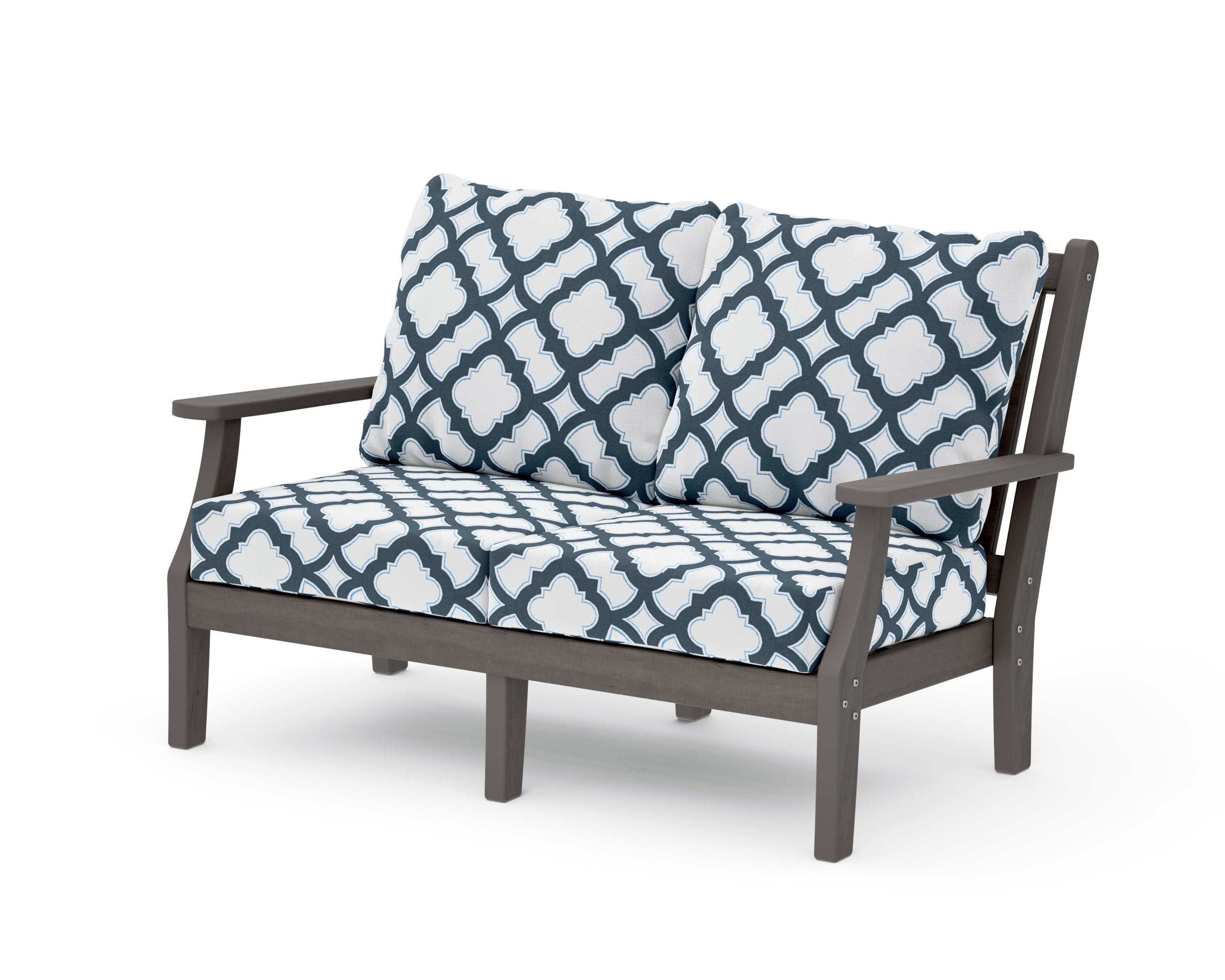 Wovendale Deep Seating Loveseat in Driftwood / Trellis Marine Indigo