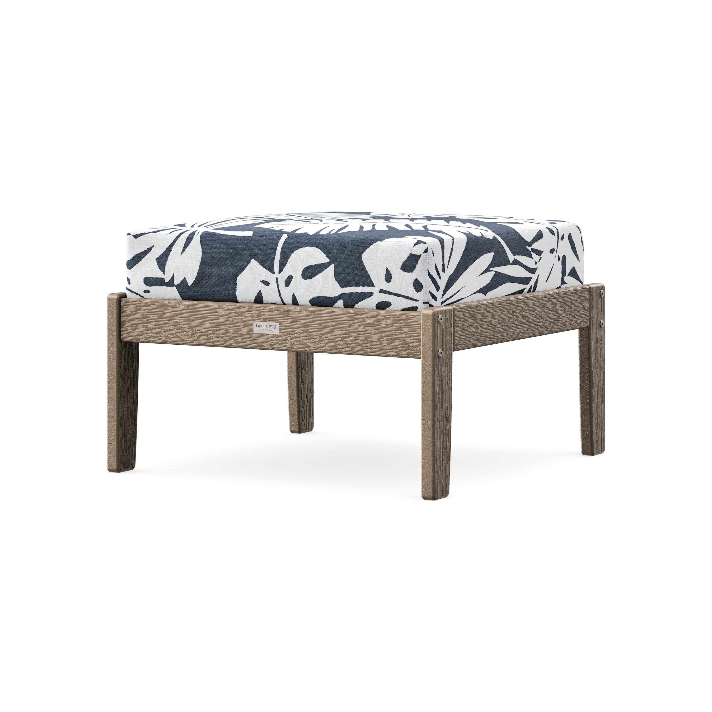 Cottage Deep Seating Ottoman in Vintage Sahara / Leaf Marine Indigo
