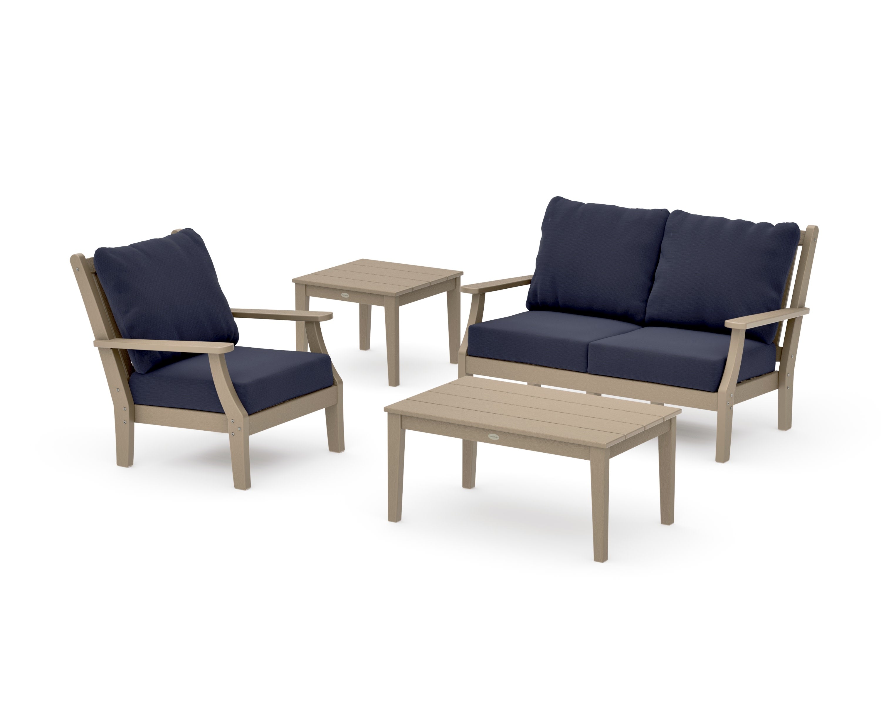 Wovendale 4-Piece Deep Seating Set in Vintage Sahara / Navy Linen