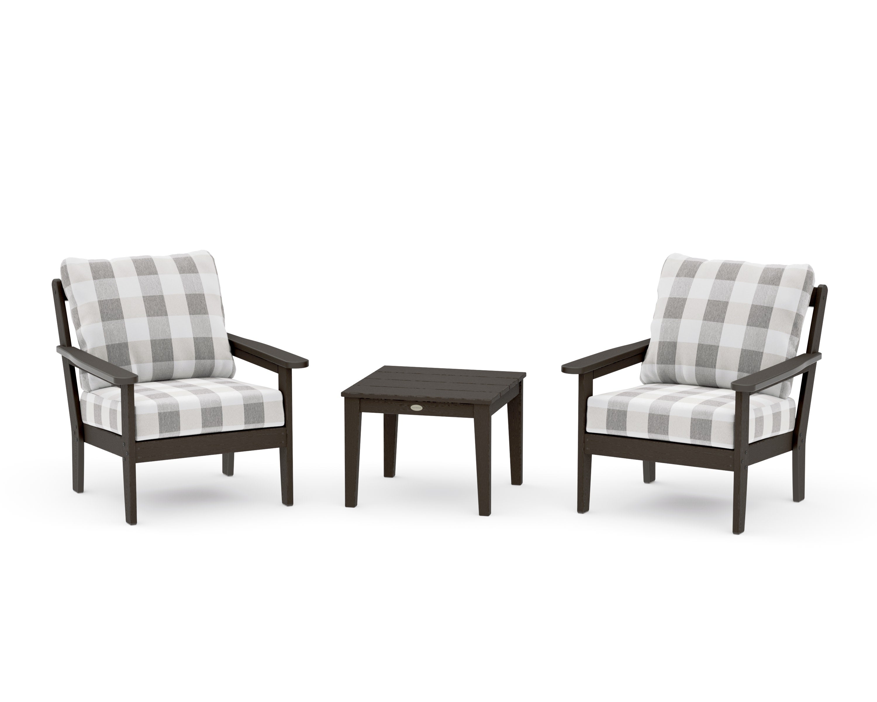 Cottage 3-Piece Deep Seating Set in Vintage Coffee / Buffalo Plaid Grey Mist