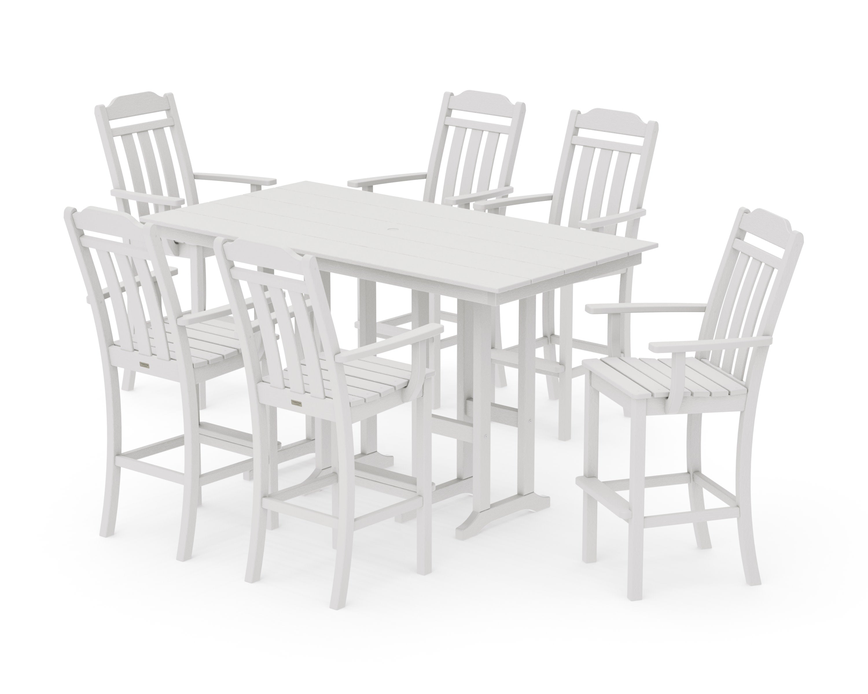 Cottage Arm Chair 7-Piece Farmhouse Bar Set in Vintage White
