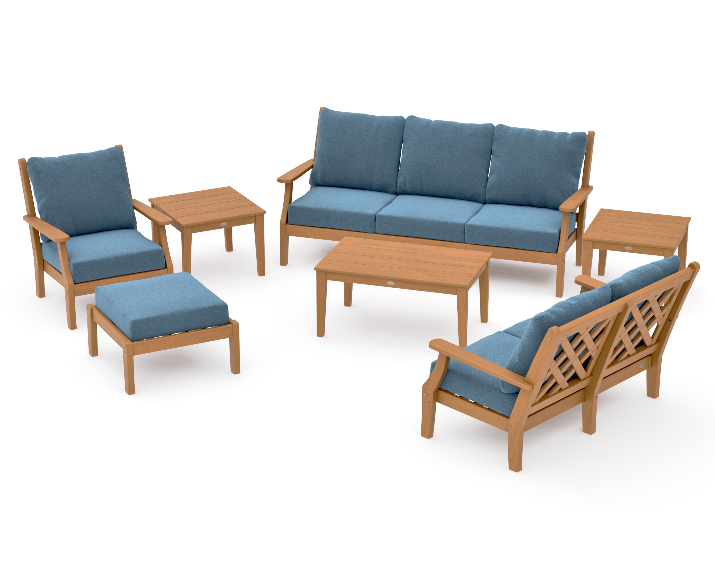 Wovendale 7-Piece Deep Seating Set in Natural / Sky Blue