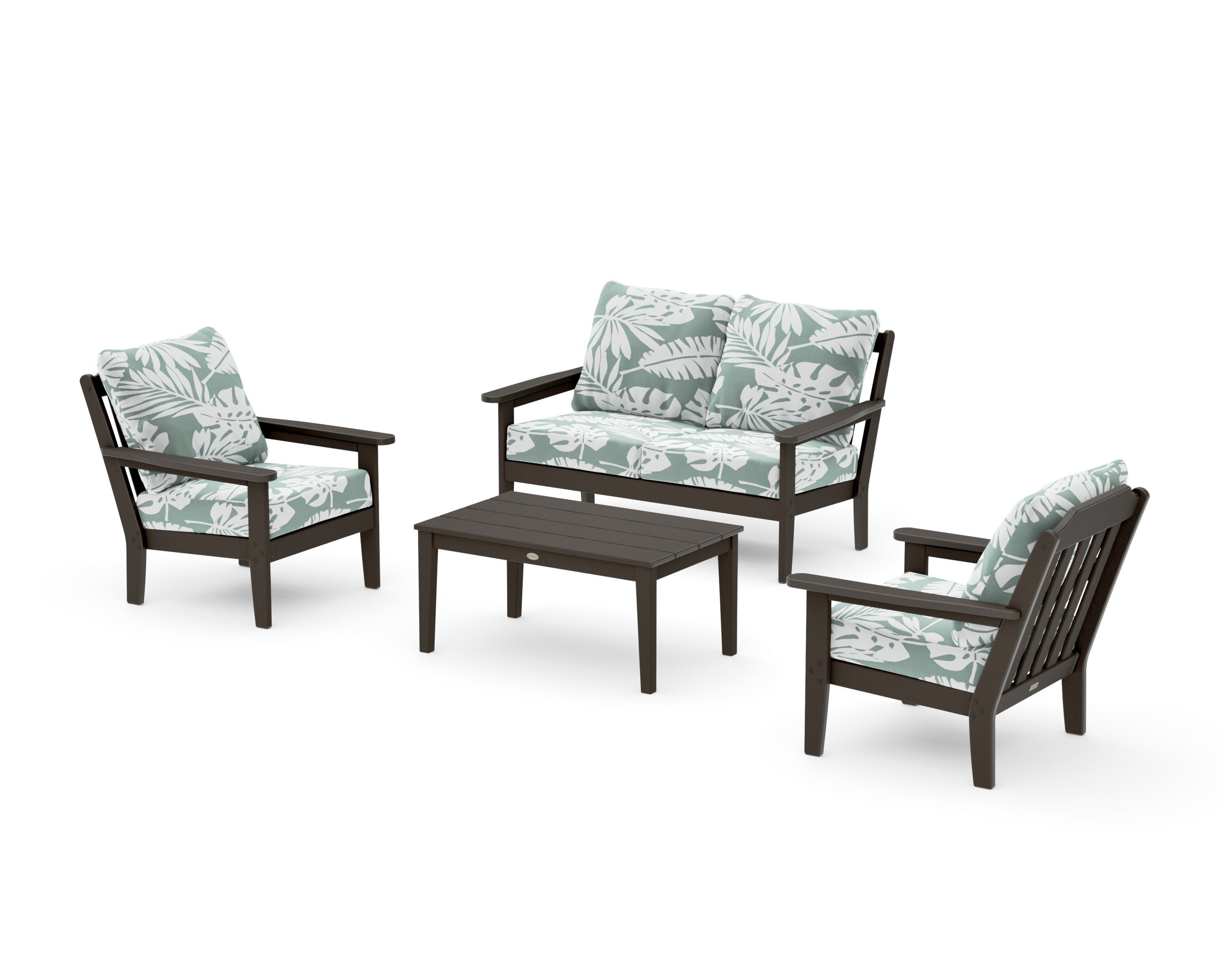 Cottage 4-Piece Deep Seating Set with Loveseat in Vintage Coffee / Leaf Glacier Spa