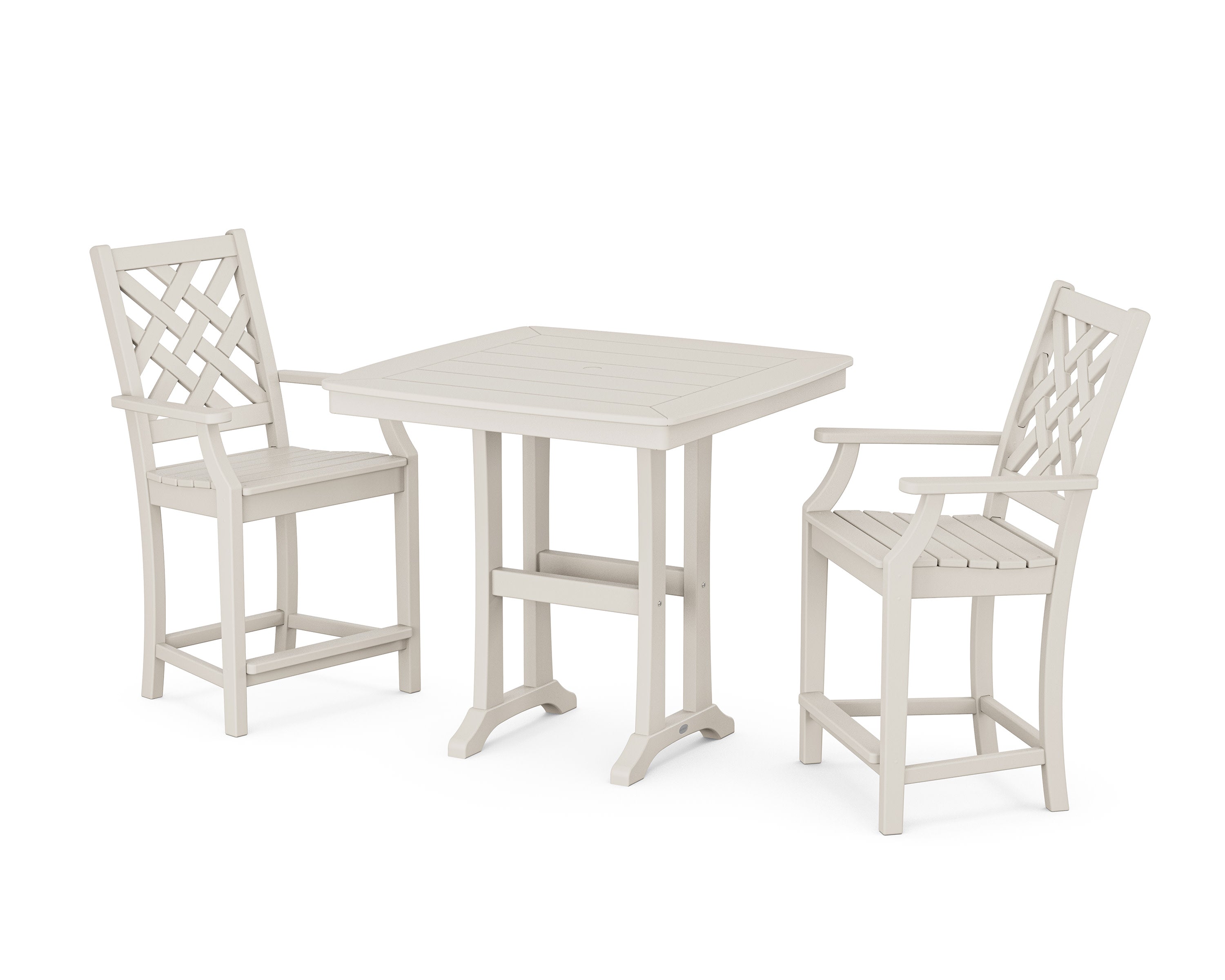 Wovendale 3-Piece Counter Set with Trestle Legs in Sand