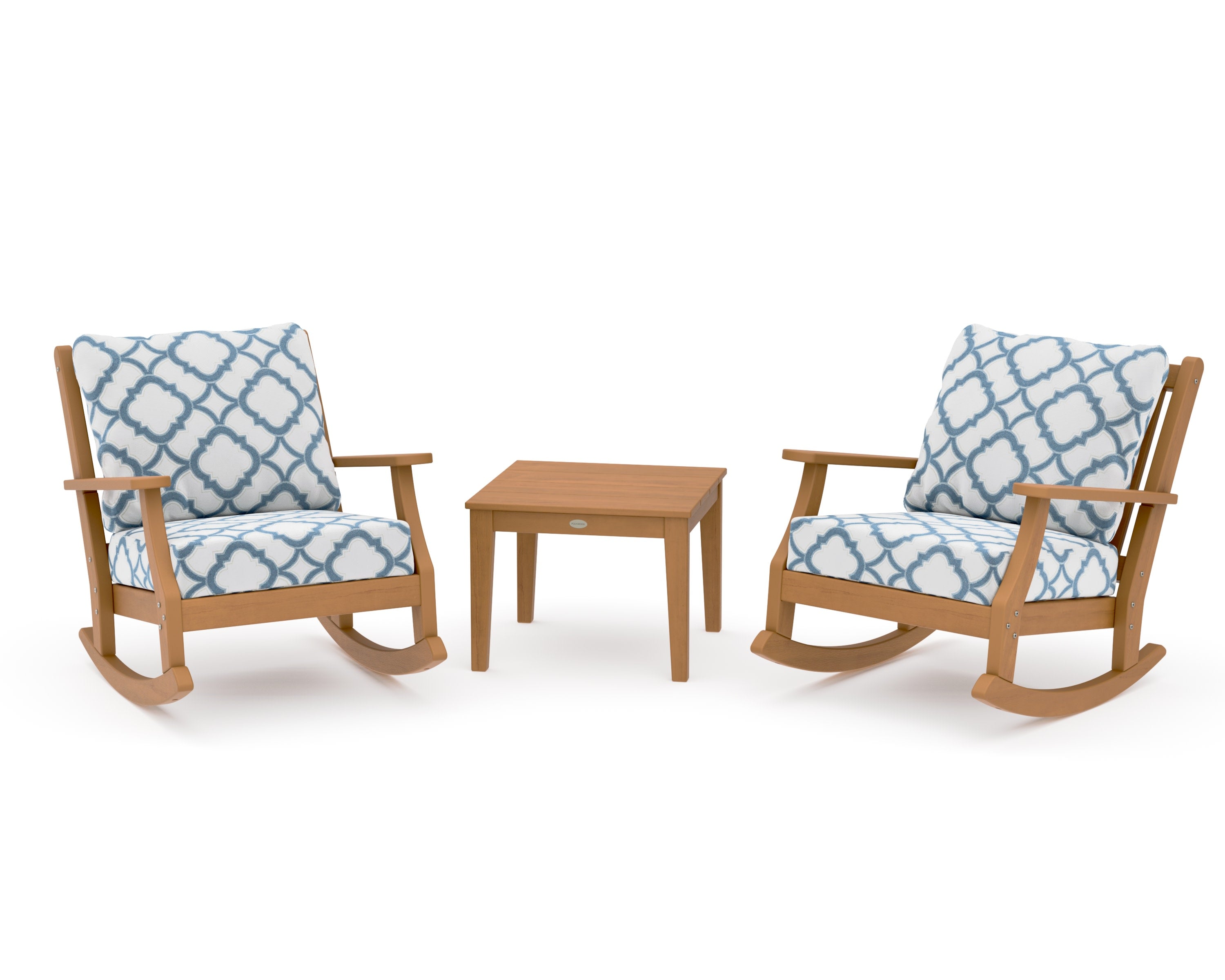 Wovendale 3-Piece Deep Seating Rocker Set in Natural / Trellis Sky Blue
