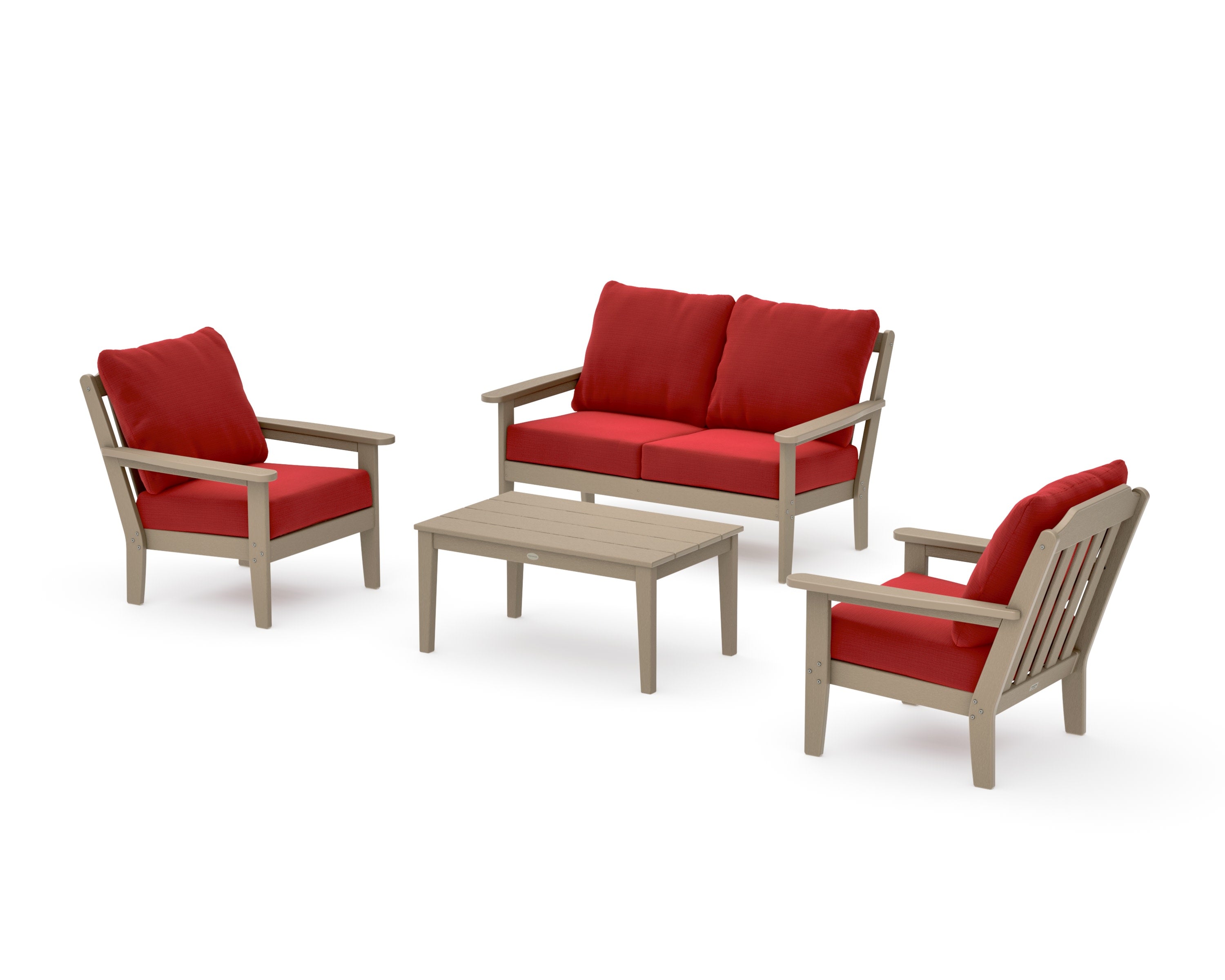 Cottage 4-Piece Deep Seating Set with Loveseat in Vintage Sahara / Crimson Linen