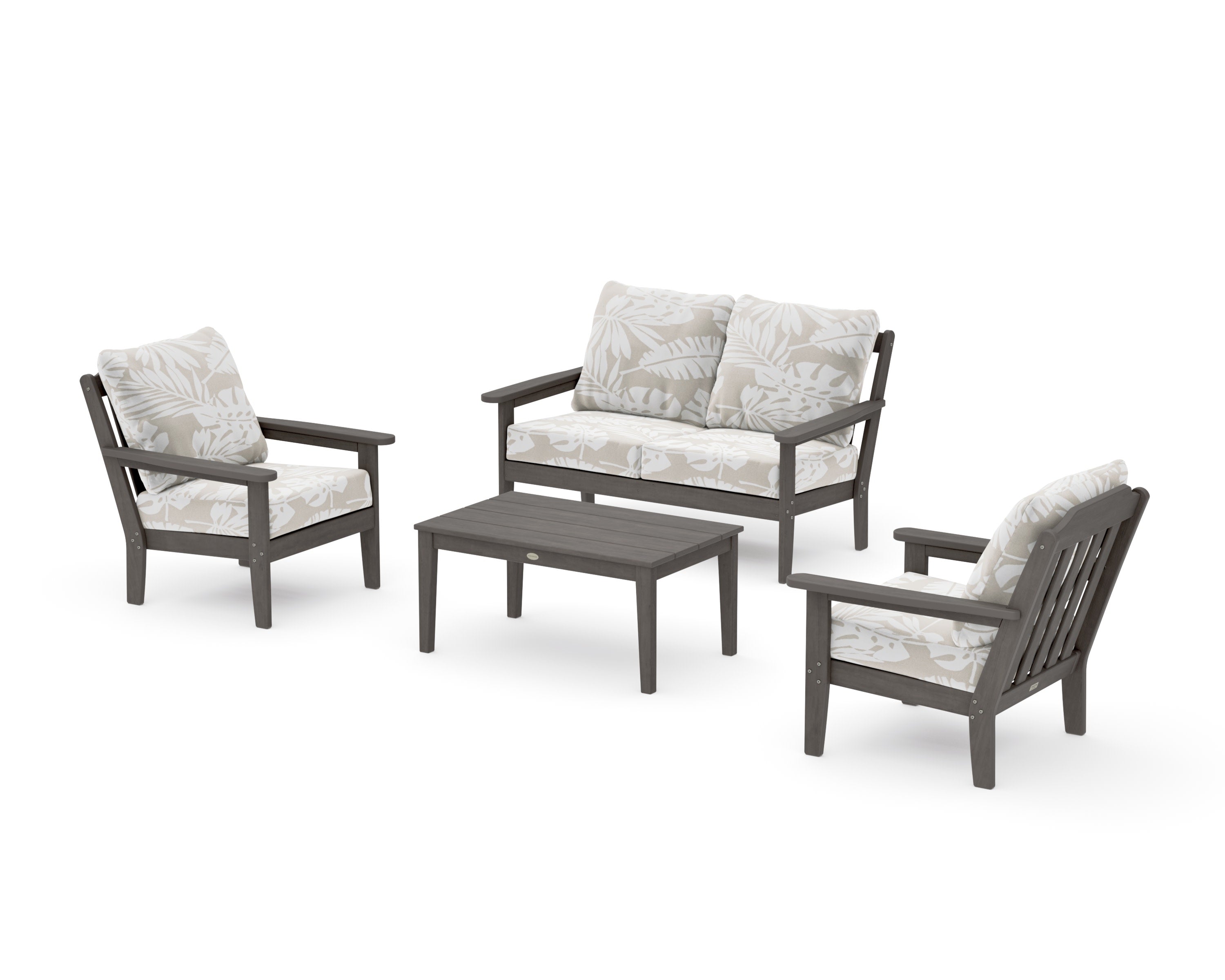 Cottage 4-Piece Deep Seating Set with Loveseat in Driftwood / Leaf Dune Burlap